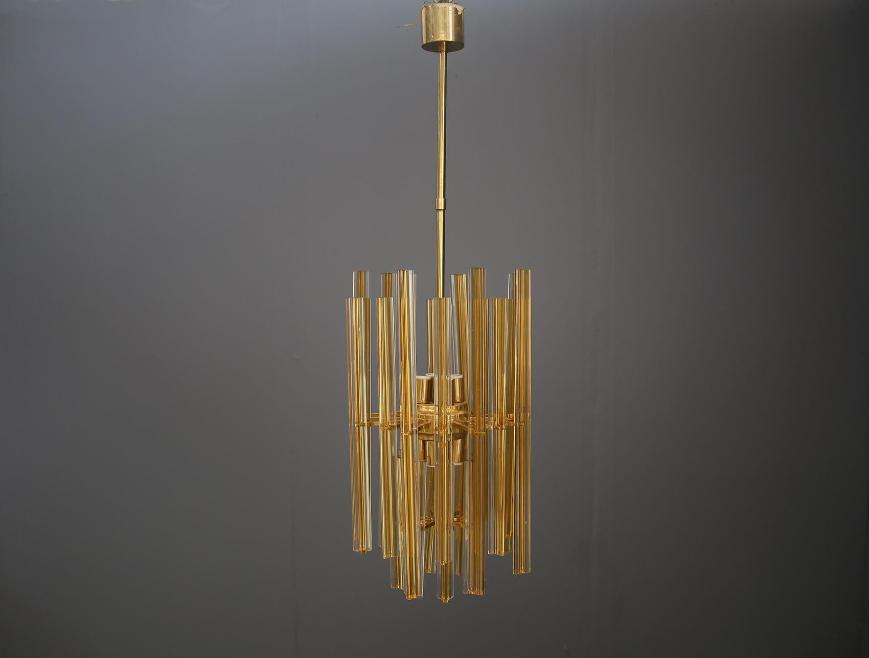Venini Chandelier Midcentury in Gilded Glass and Brass Elegant, 1950 In Good Condition For Sale In Milano, IT