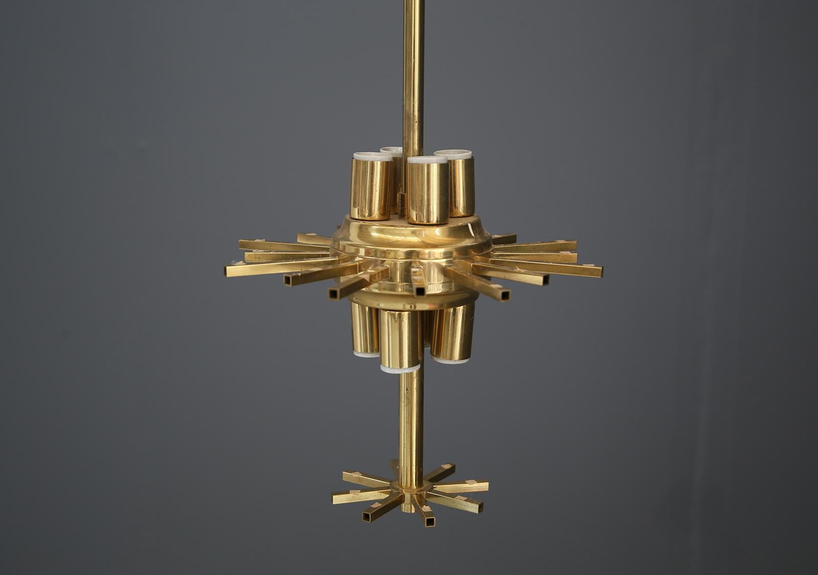 Venini Chandelier Midcentury in Gilded Glass and Brass Elegant, 1950 For Sale 3