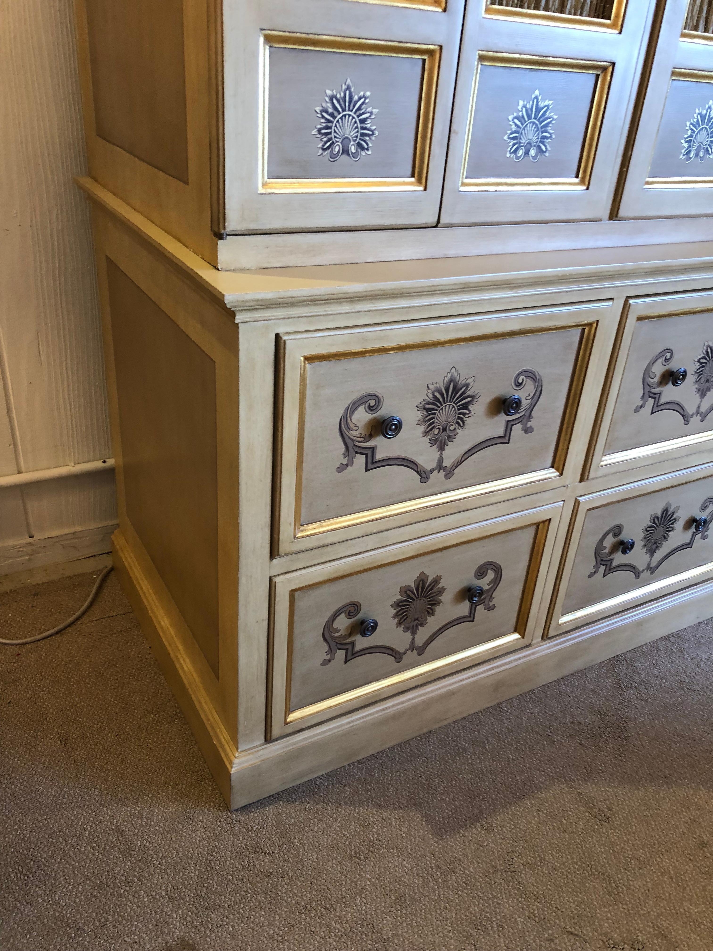 Elegant Very Large Cream & Gold Cabinet with Drawers and Paneled Doors 3