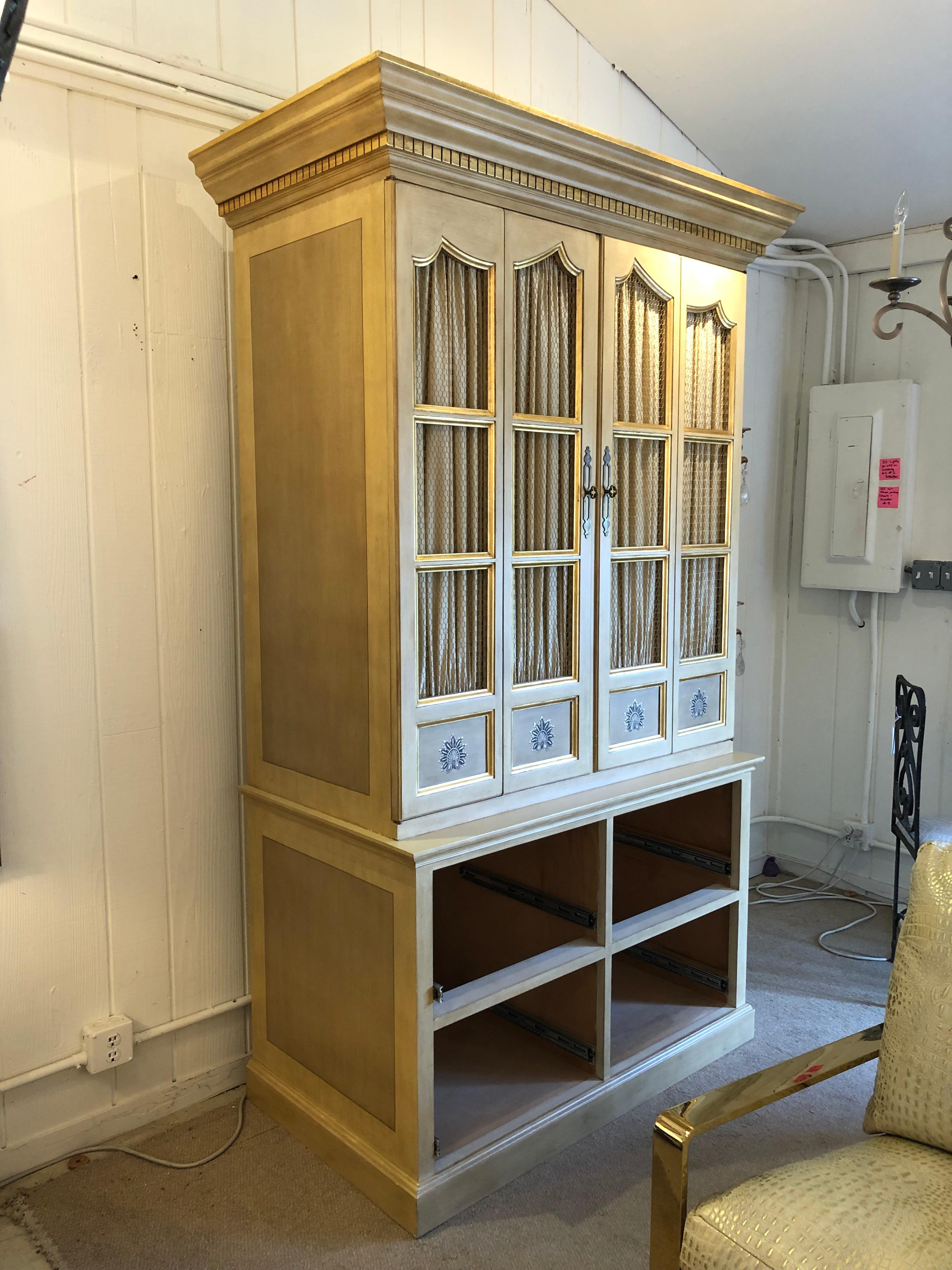 Elegant Very Large Cream & Gold Cabinet with Drawers and Paneled Doors 6