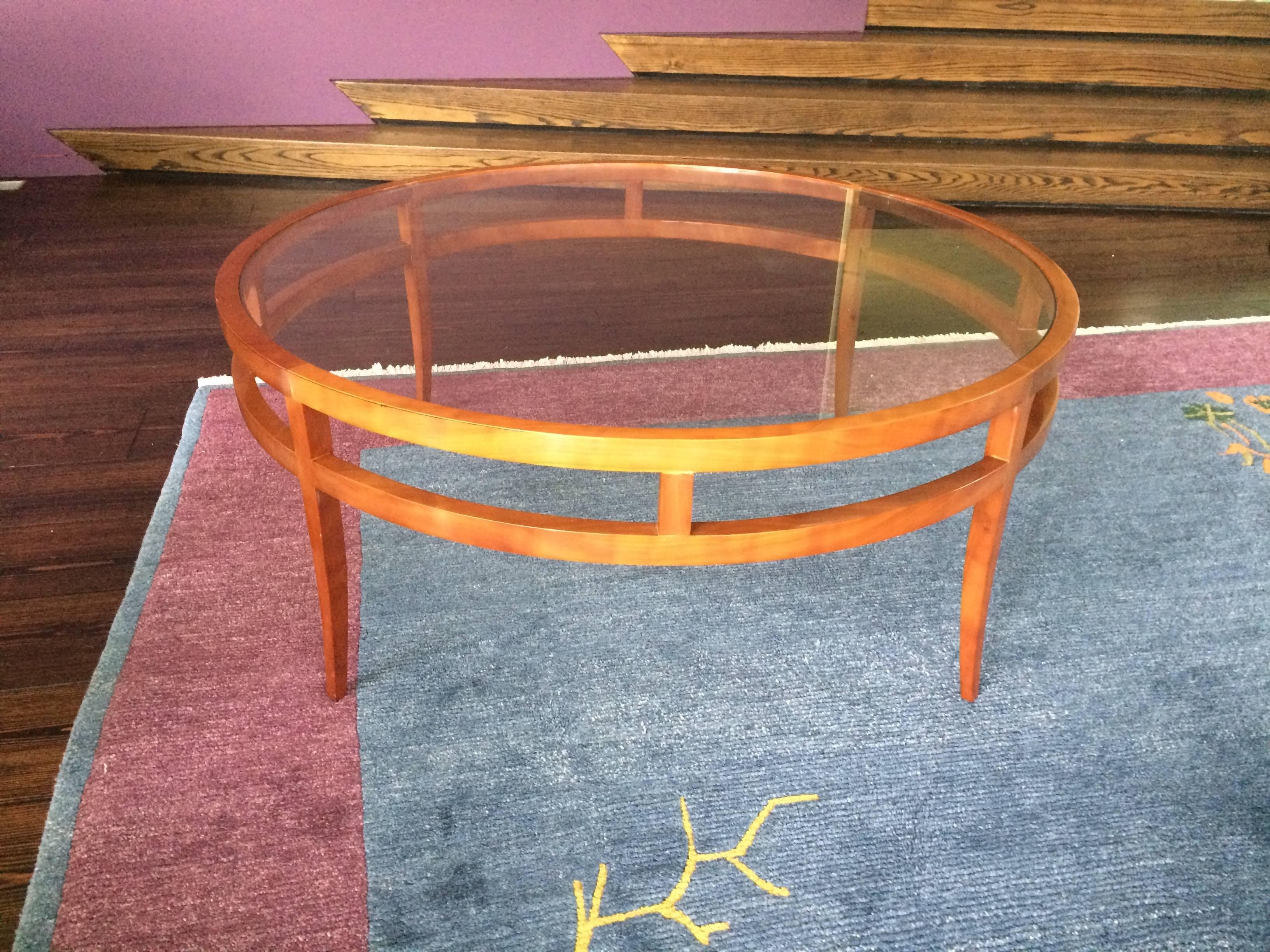Elegant Very Large Round Kenneth Winslow Cherry and Glass Coffee Table 3