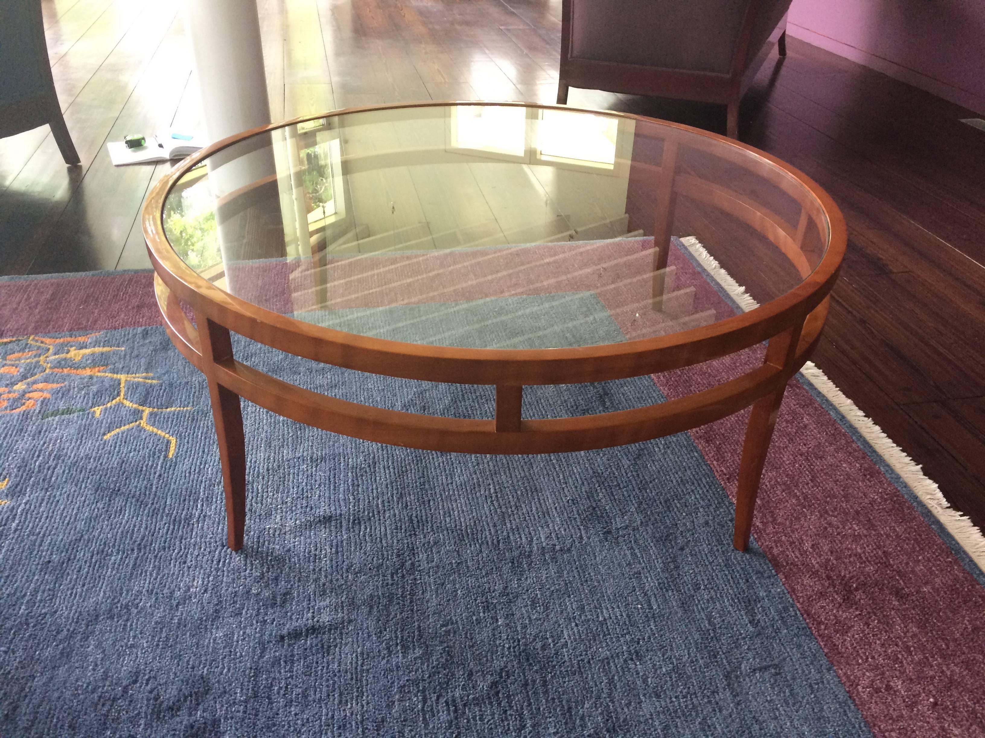 Late 20th Century Elegant Very Large Round Kenneth Winslow Cherry and Glass Coffee Table