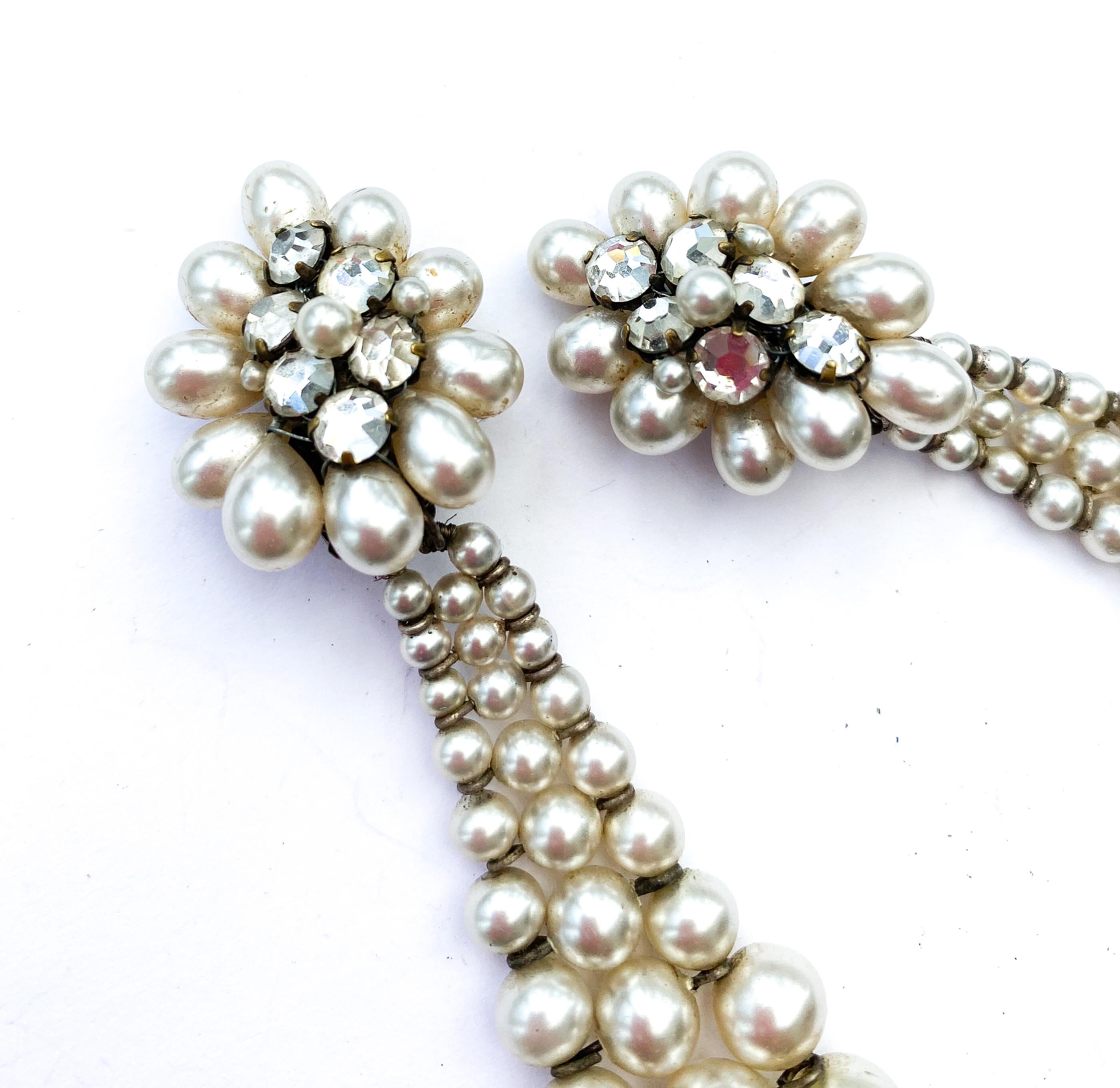 Elegant very long paste and paste pearl drop earrings, Louis Rousselet, 1950s. 6