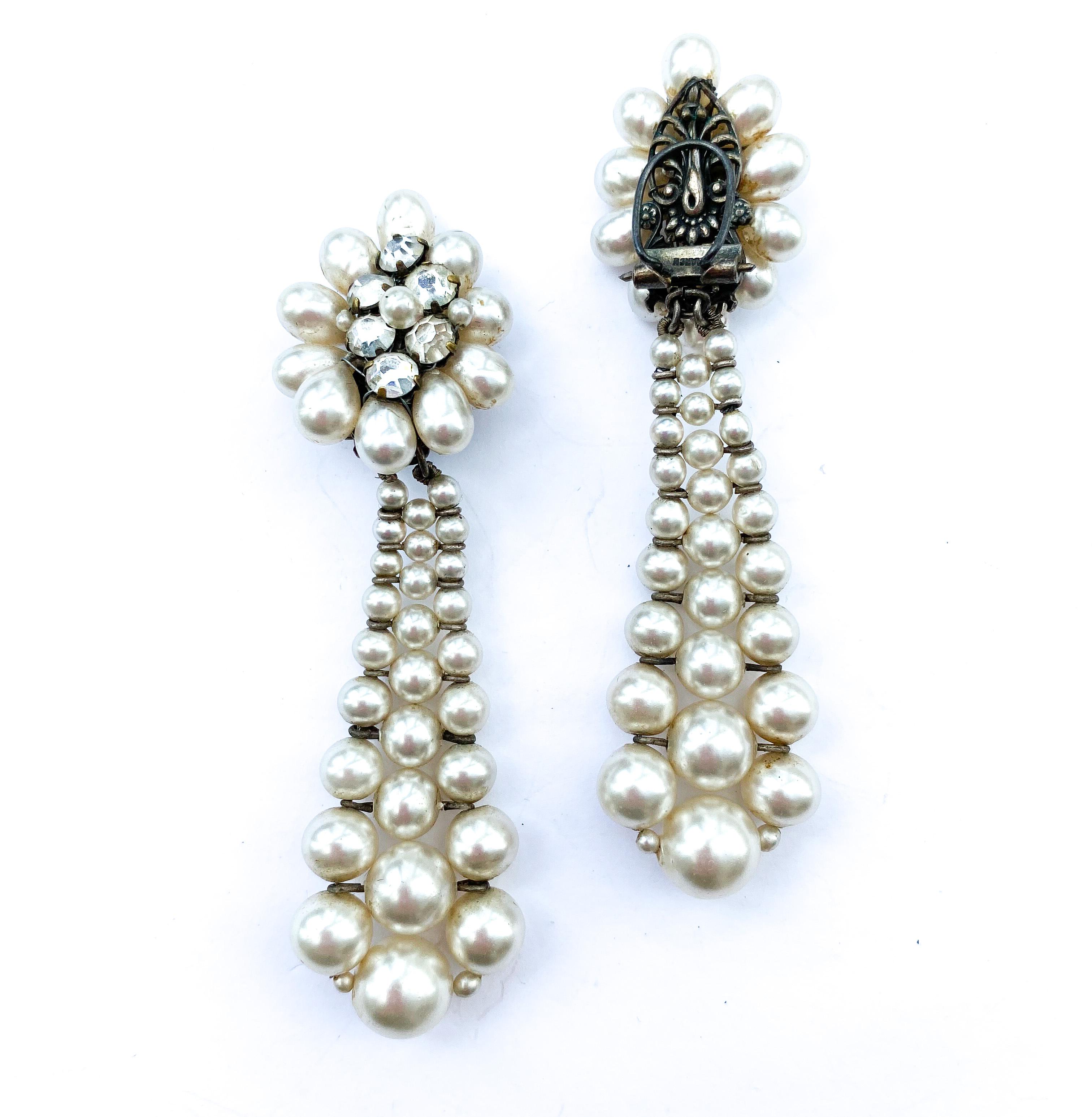 Elegant very long paste and paste pearl drop earrings, Louis Rousselet, 1950s. 2