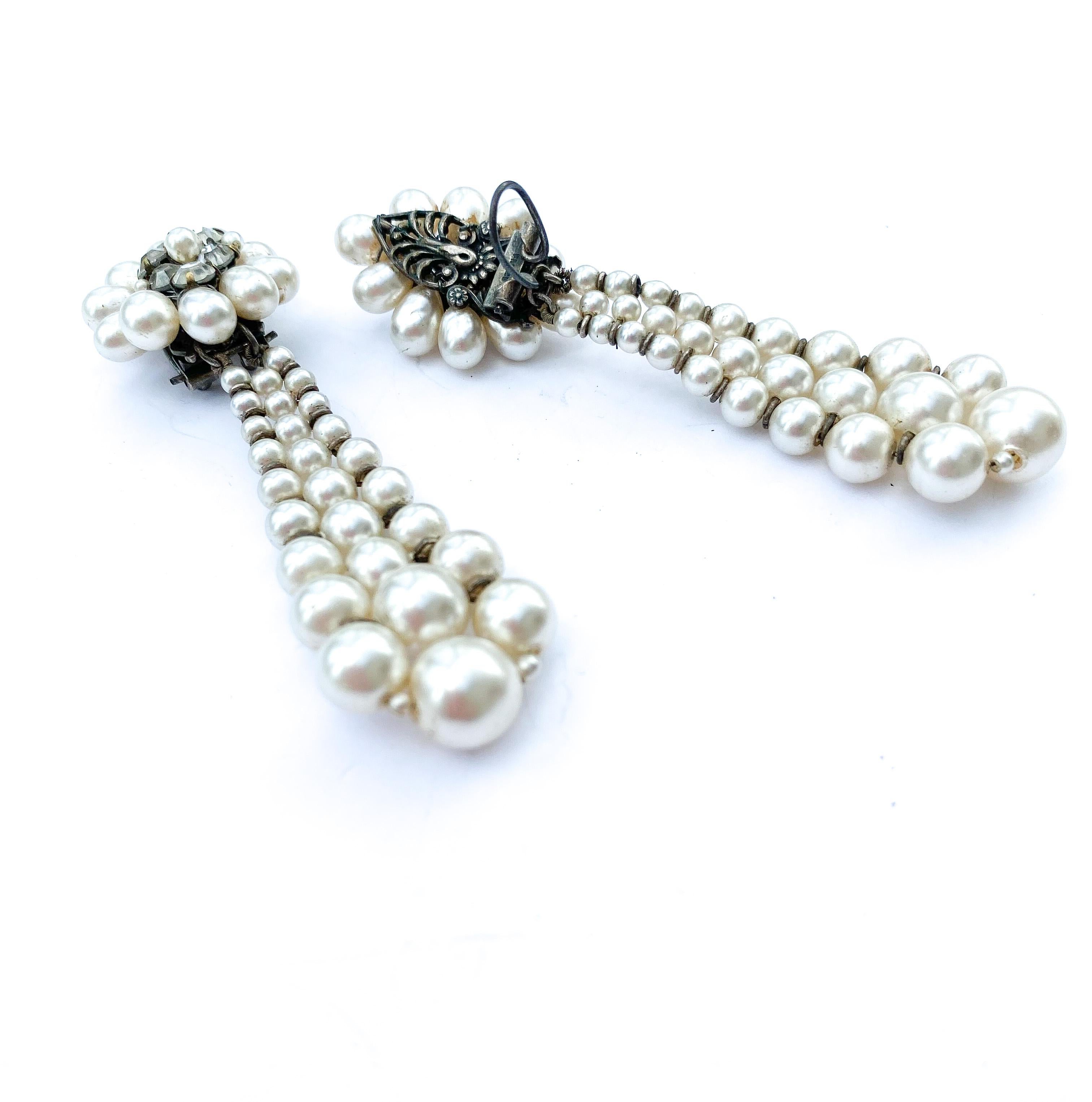 Elegant very long paste and paste pearl drop earrings, Louis Rousselet, 1950s. 3