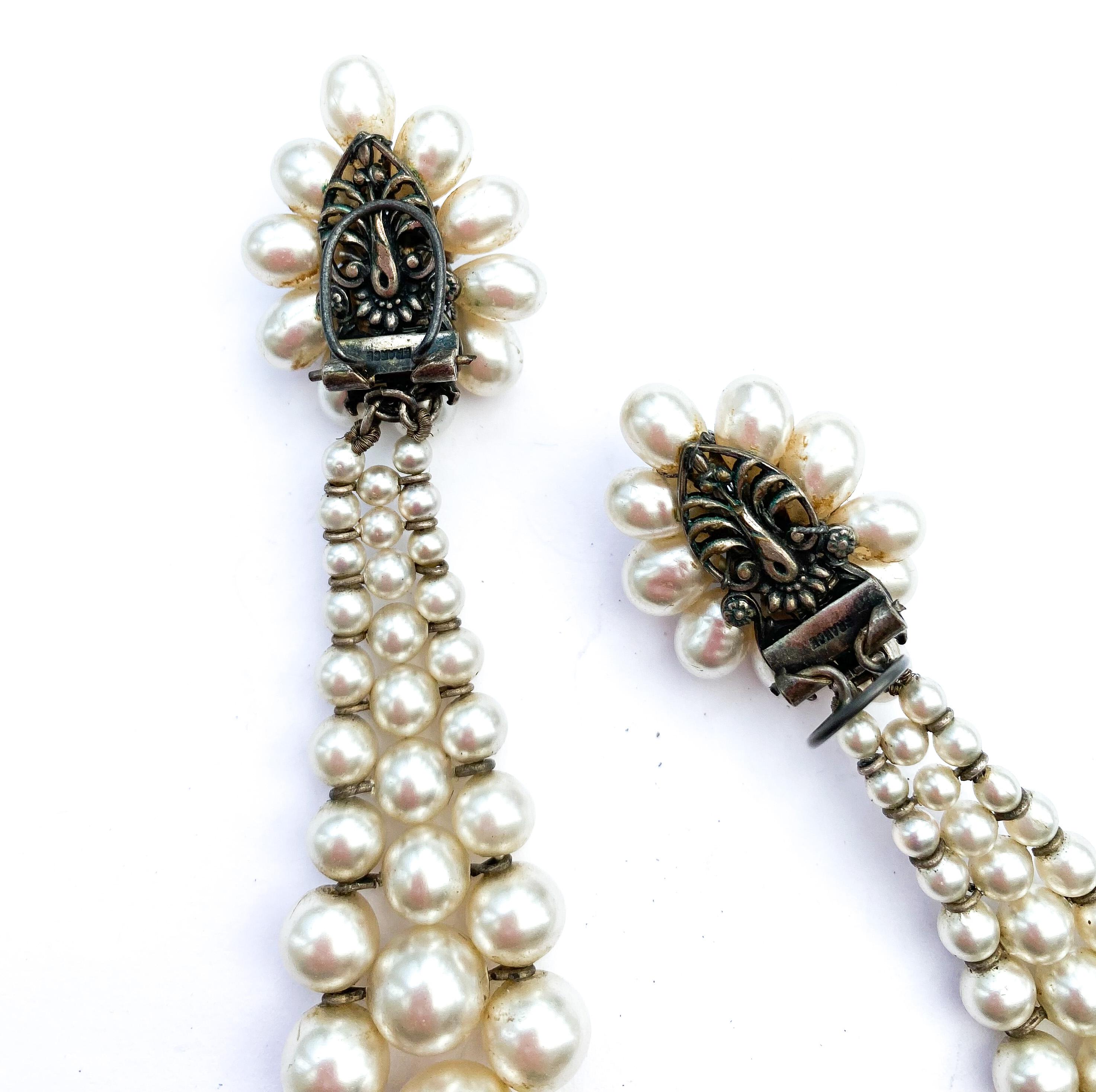 Elegant very long paste and paste pearl drop earrings, Louis Rousselet, 1950s. 4