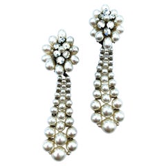 Vintage Elegant very long paste and paste pearl drop earrings, Louis Rousselet, 1950s.