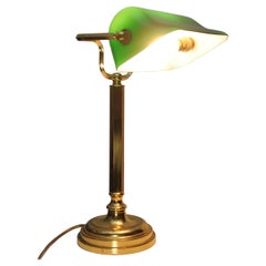 Antique Elegant Victorian Adjustable Brass Student Lamp with Racing Green Ceramic Shade