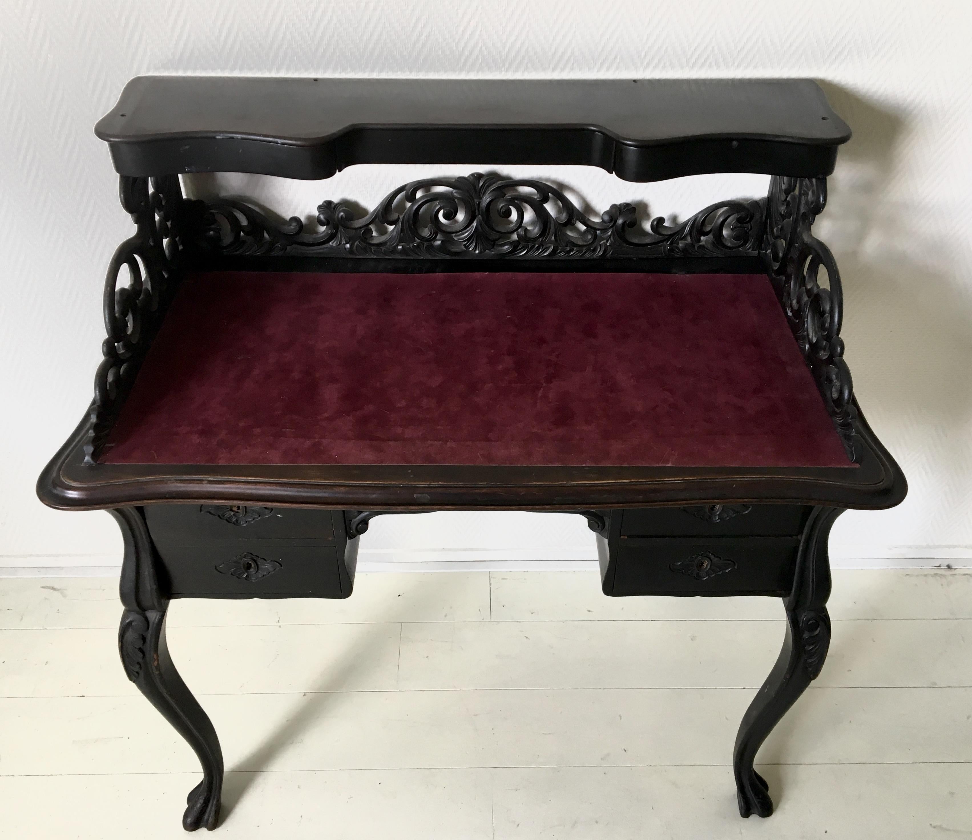 Elegant Victorian Black and Red Desk, Writing Table, Secretaire 4