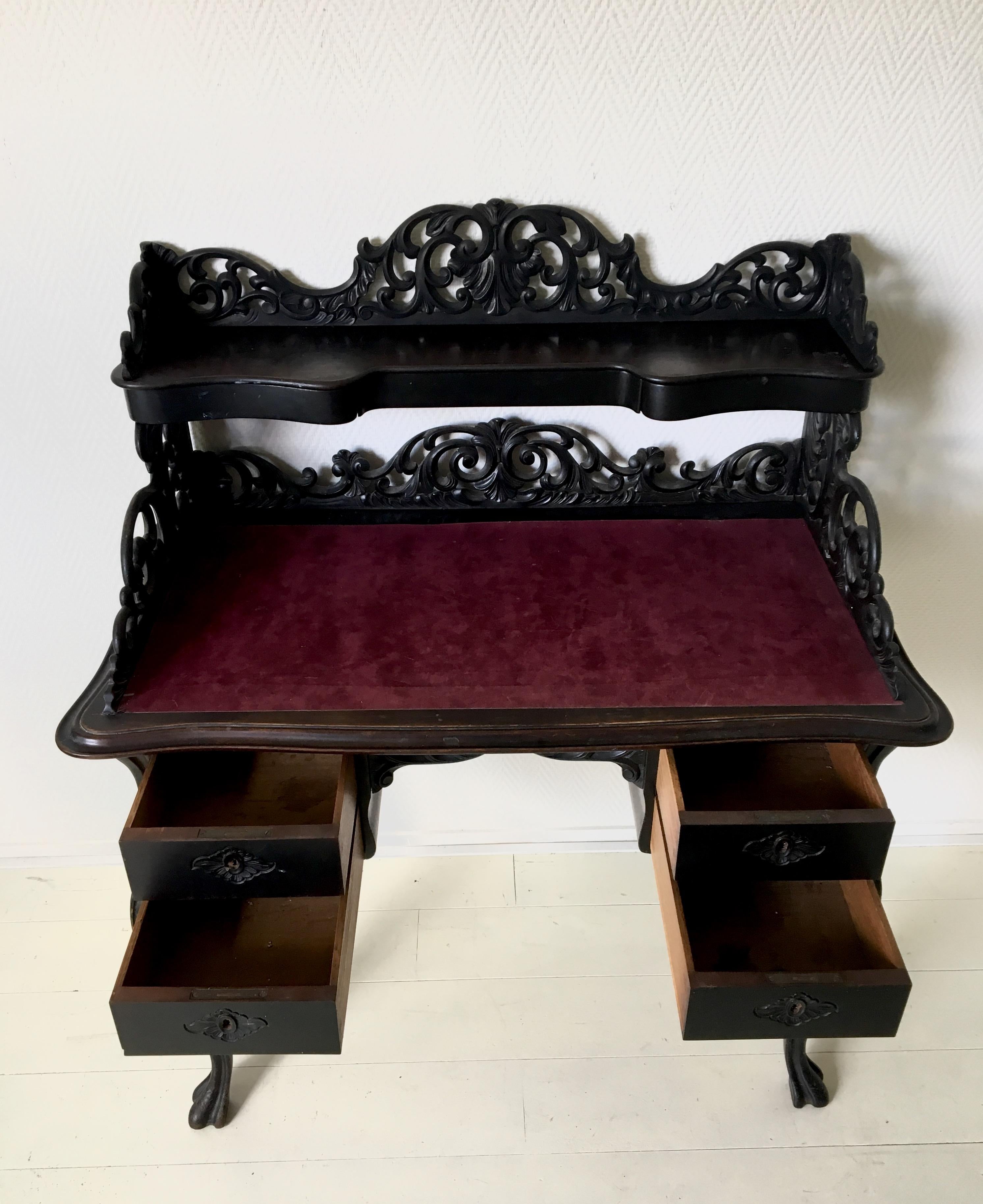 Elegant Victorian Black and Red Desk, Writing Table, Secretaire 6