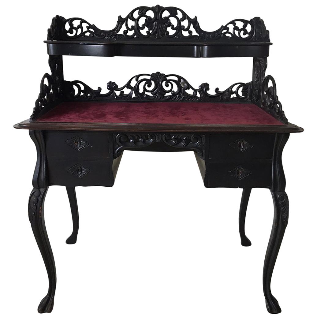 Elegant Victorian Black and Red Desk, Writing Table, Secretaire
