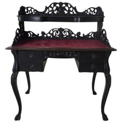Elegant Victorian Black and Red Desk, Writing Table, Secretaire