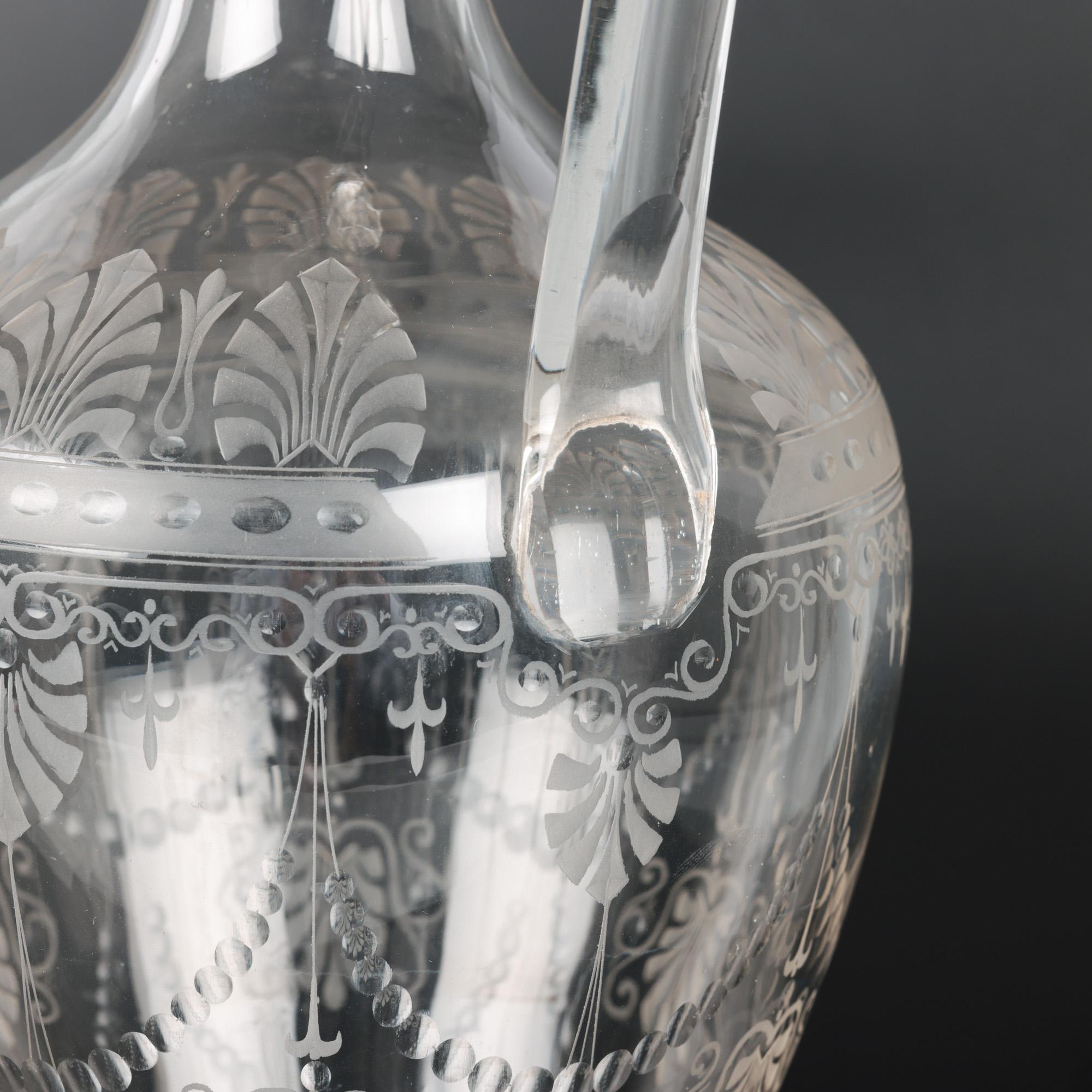Buriné Elegance Victorienne Verre Clair Gravé & Bouchon en vente