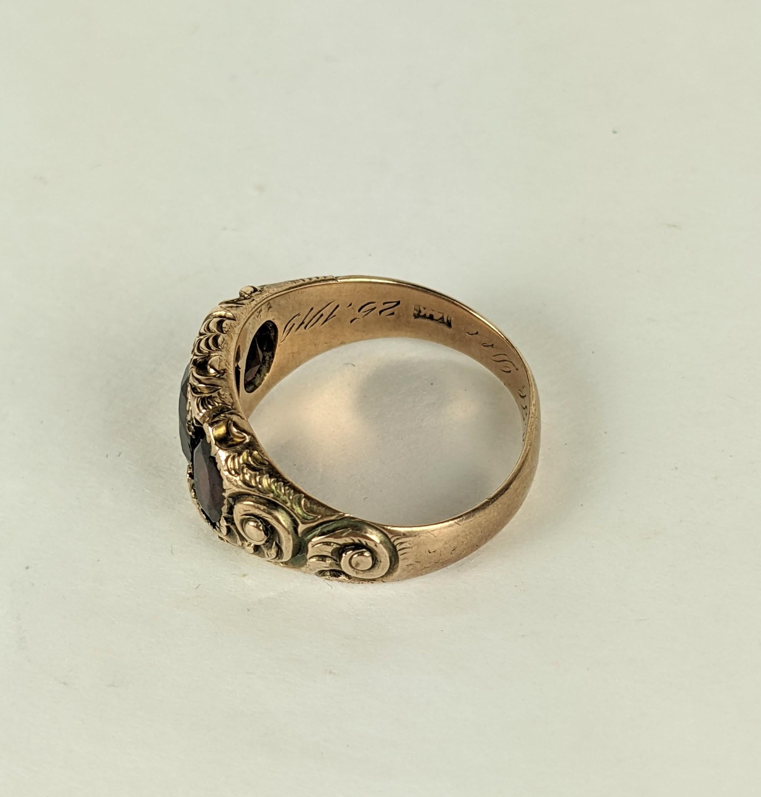 Oval Cut Elegant Victorian Garnet 3 Stone Ring For Sale