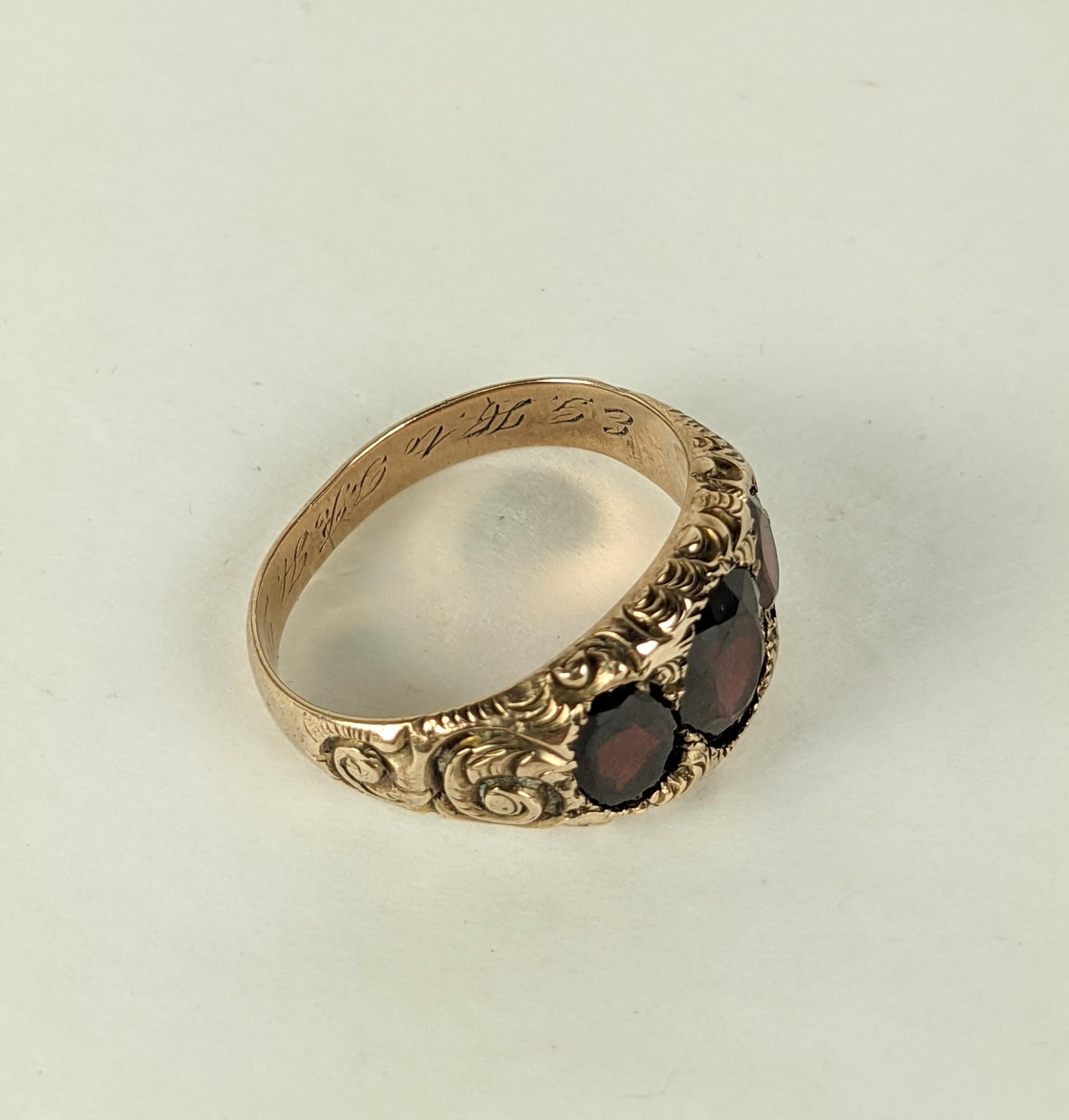 Elegant Victorian Garnet 3 Stone Ring In Excellent Condition For Sale In Riverdale, NY