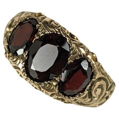 Elegant Victorian Garnet 3 Stone Ring