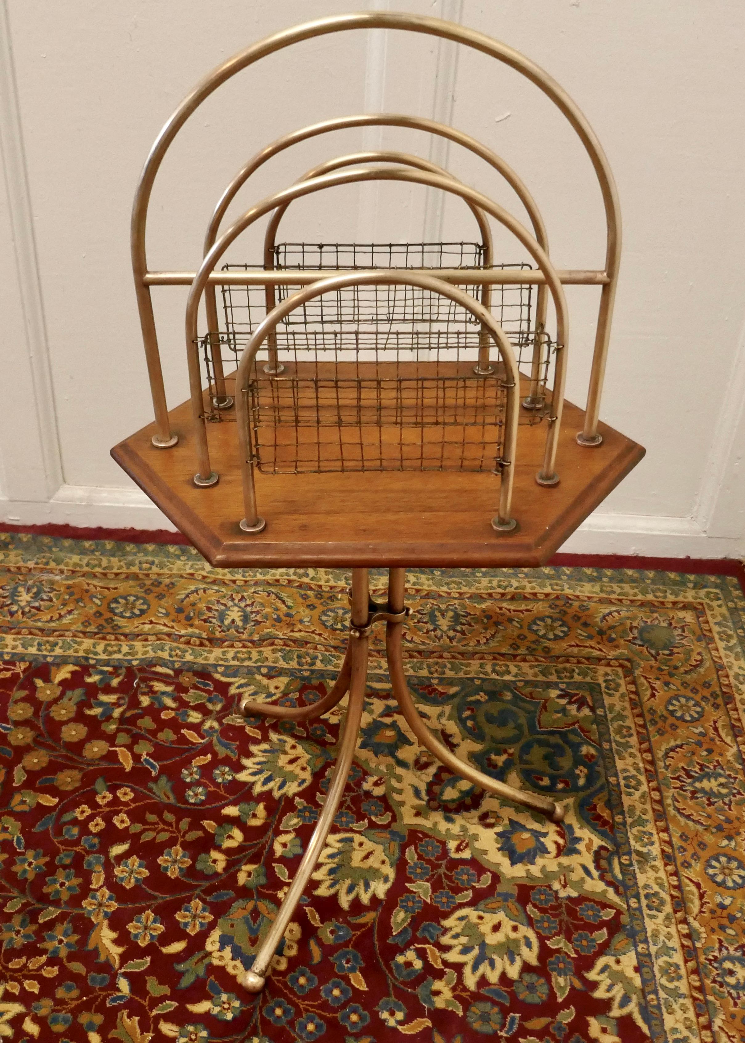 Elegant Victorian Golden Oak and Brass Revolving Magazine Rack For Sale ...