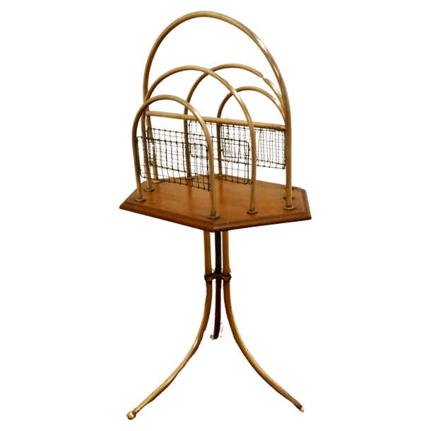 Elegant Victorian Golden Oak and Brass Revolving Magazine Rack For Sale ...