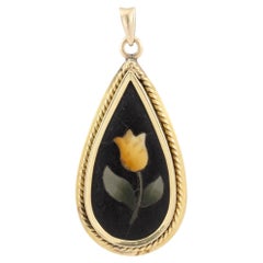 SALE! Elegant Victorian Pietra Dura Tulip Motif Pendant in 14K Gold