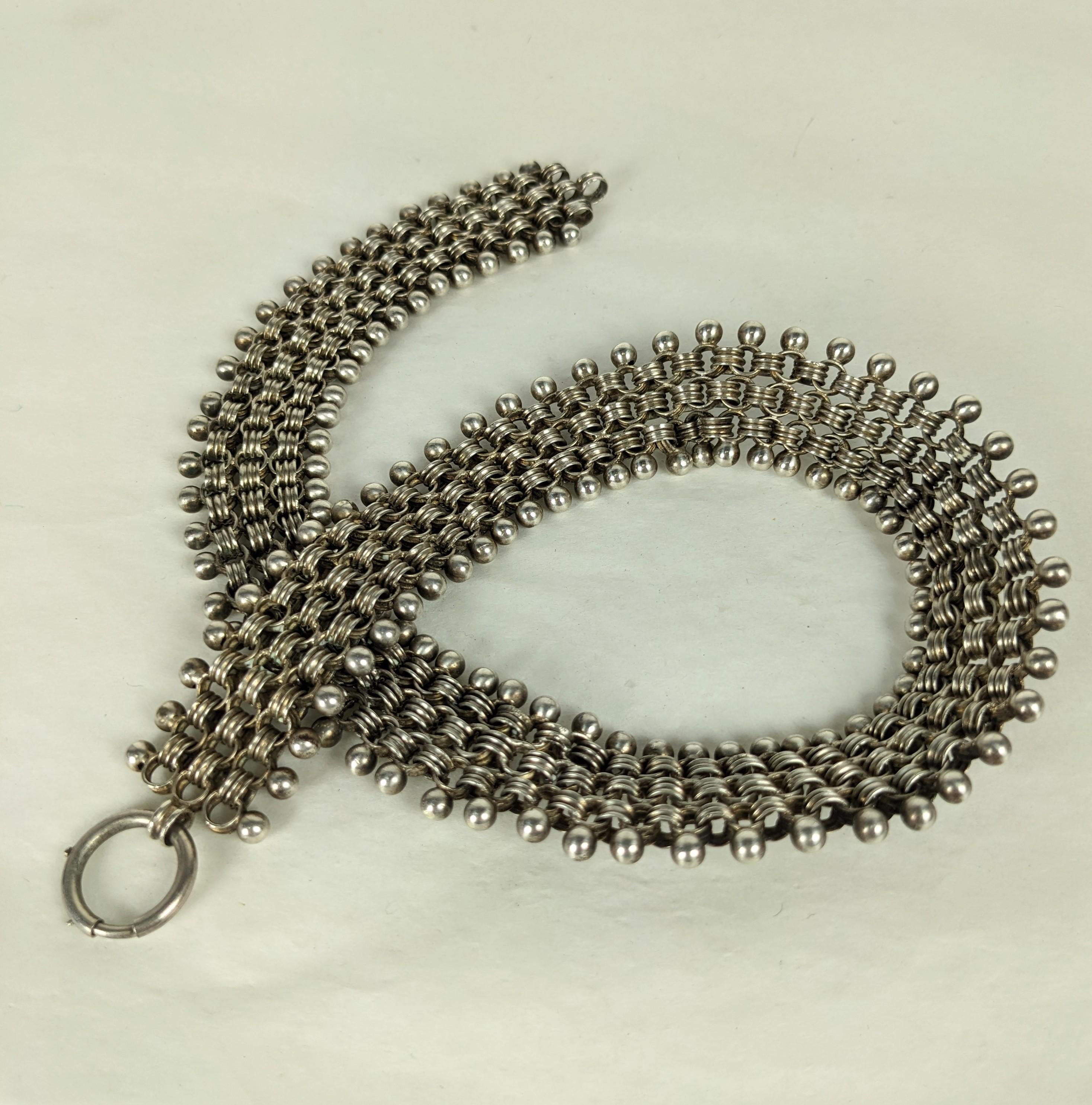 Women's Elegant Victorian Silver Mesh Link Necklace For Sale