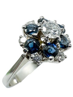 Elegant Vintage 14K White Gold Ring with Sapphires and Diamonds