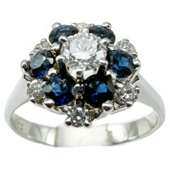 Elegant Vintage 14K White Gold Ring with Sapphires and Diamonds