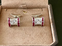 Elegant Vintage 18 K White Gold Ruby Cufflinks