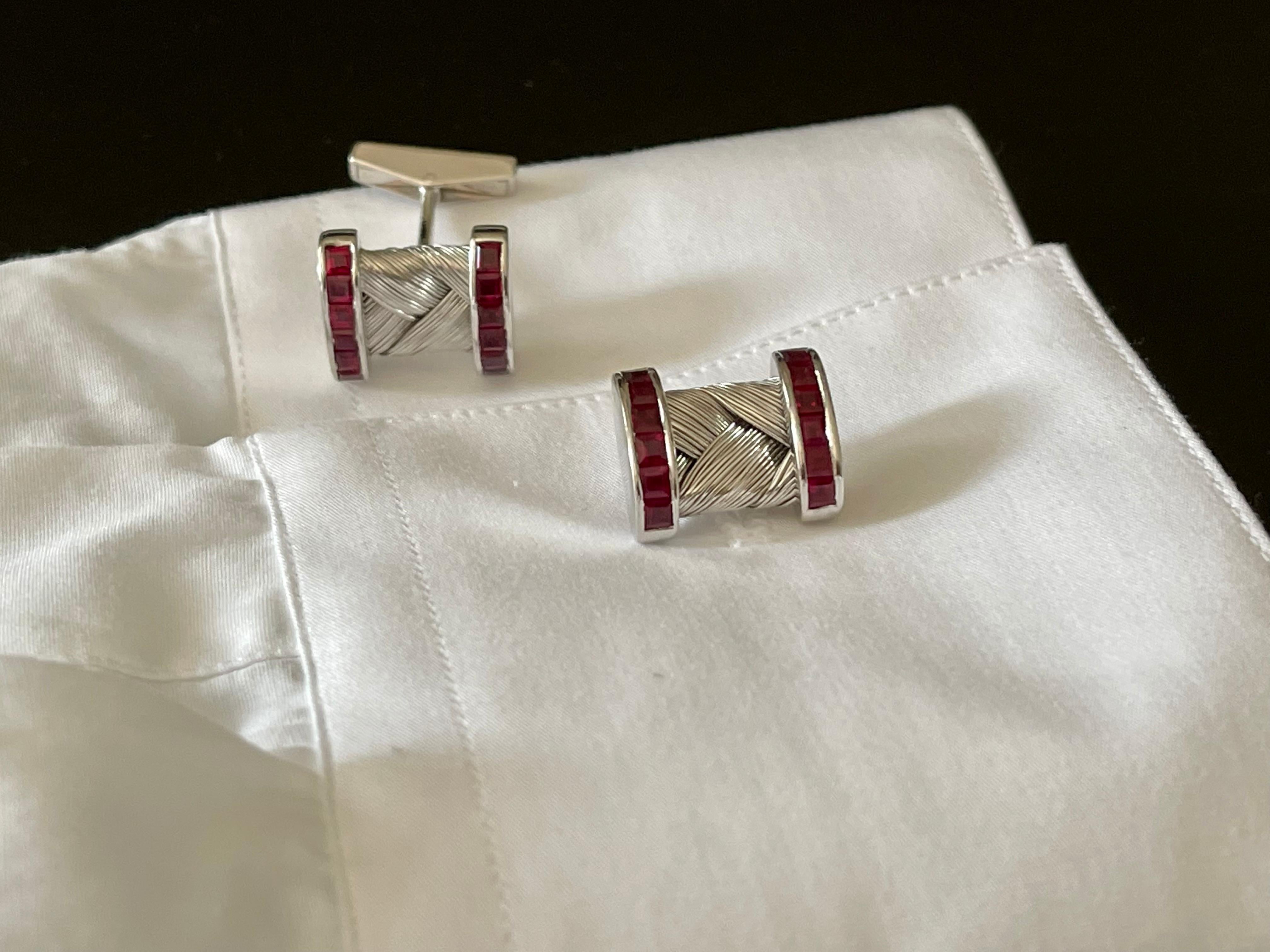 Women's or Men's Elegant Vintage 18 K White Gold Ruby Cufflinks For Sale