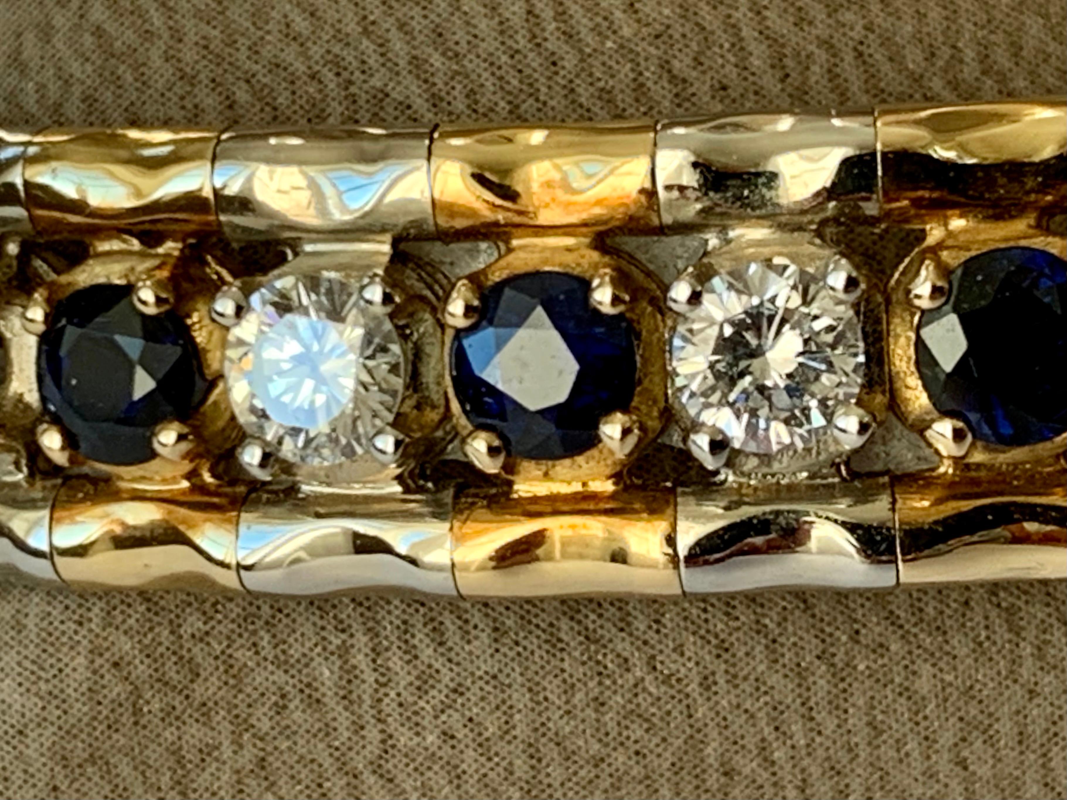 Bracelet jonc élégant vintage en or jaune et blanc 18 carats avec saphirs et diamants en vente 2