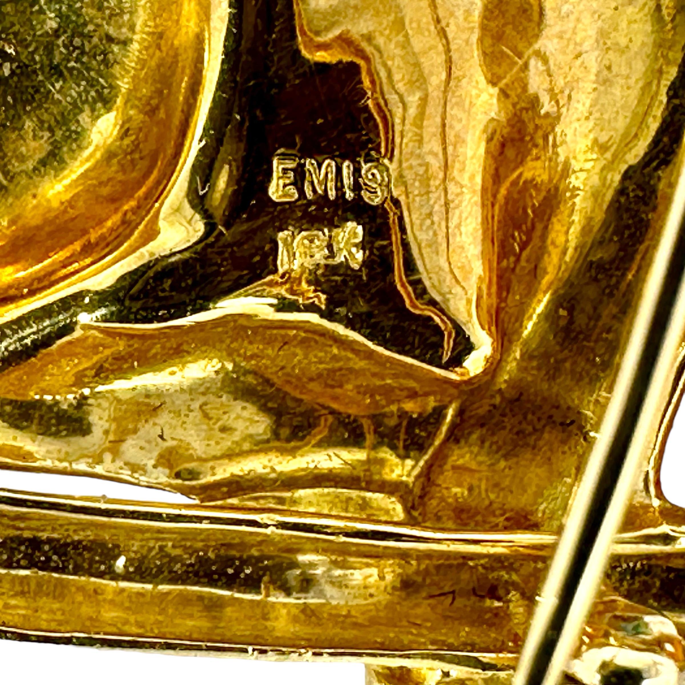 Elegant Vintage 18k Gold Large Leopard Brooch with Diamond Collar by Emis Beros  For Sale 1