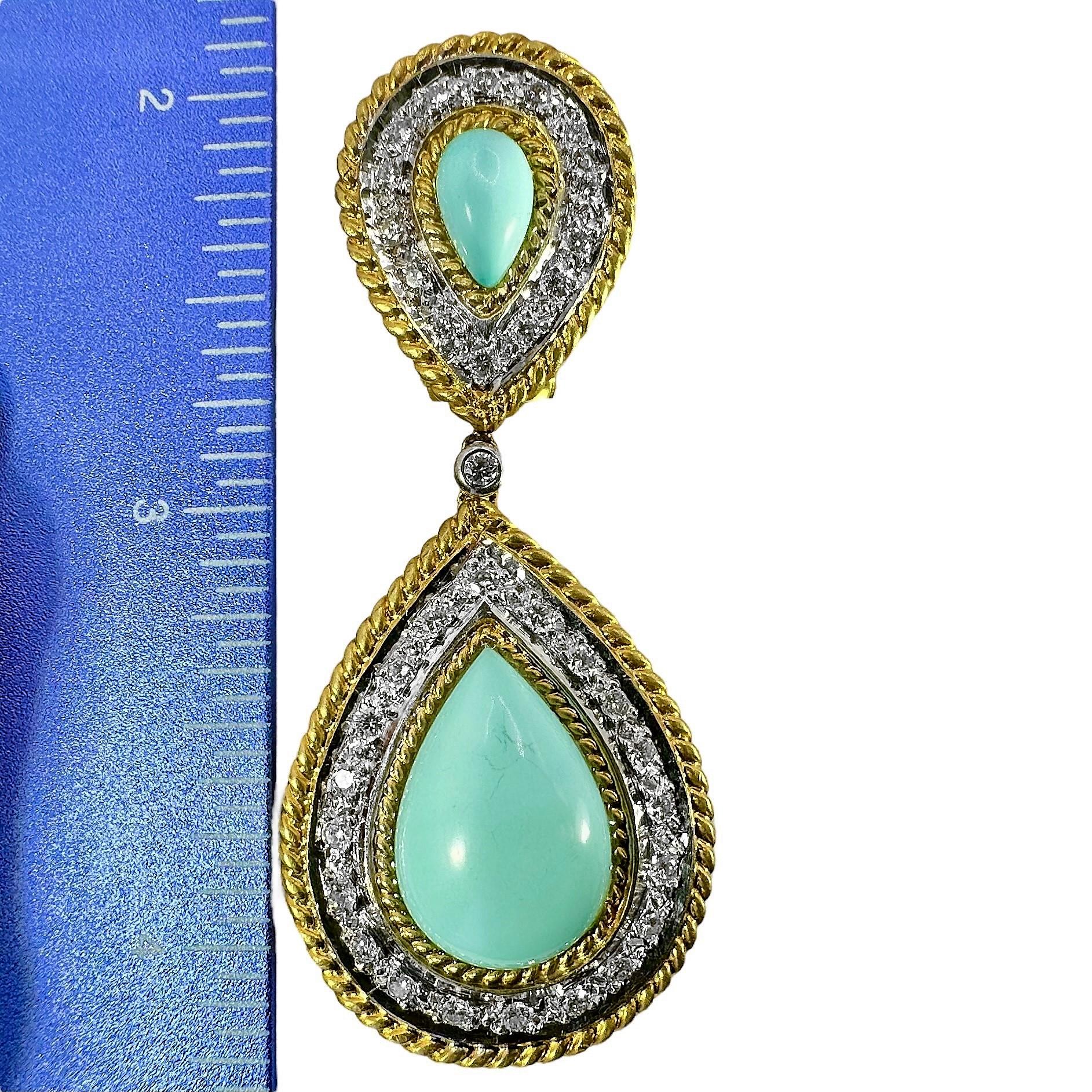 Brilliant Cut Elegant Vintage 18k Yellow Gold, Diamond and Persian Turquoise Earrings For Sale