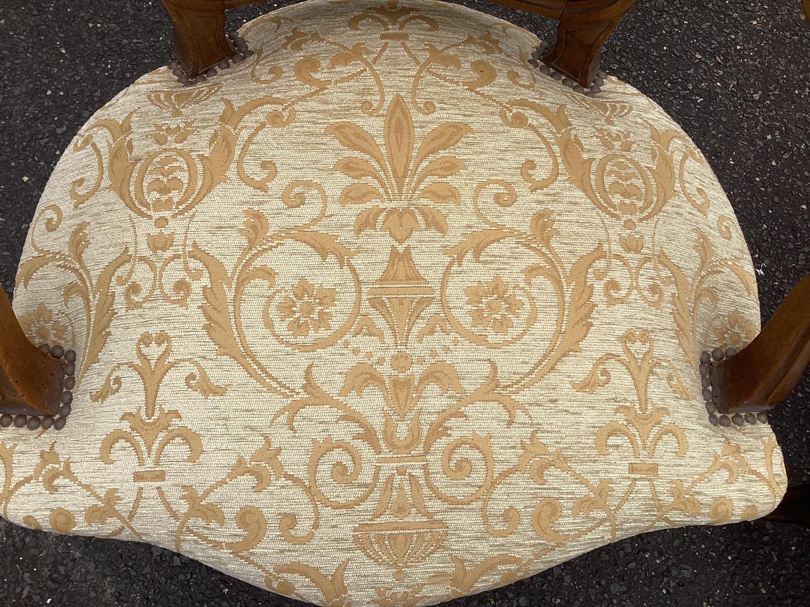 Louis XV Elegant Vintage 3 Piece French Upholstered and Carved Walnut Salon Set