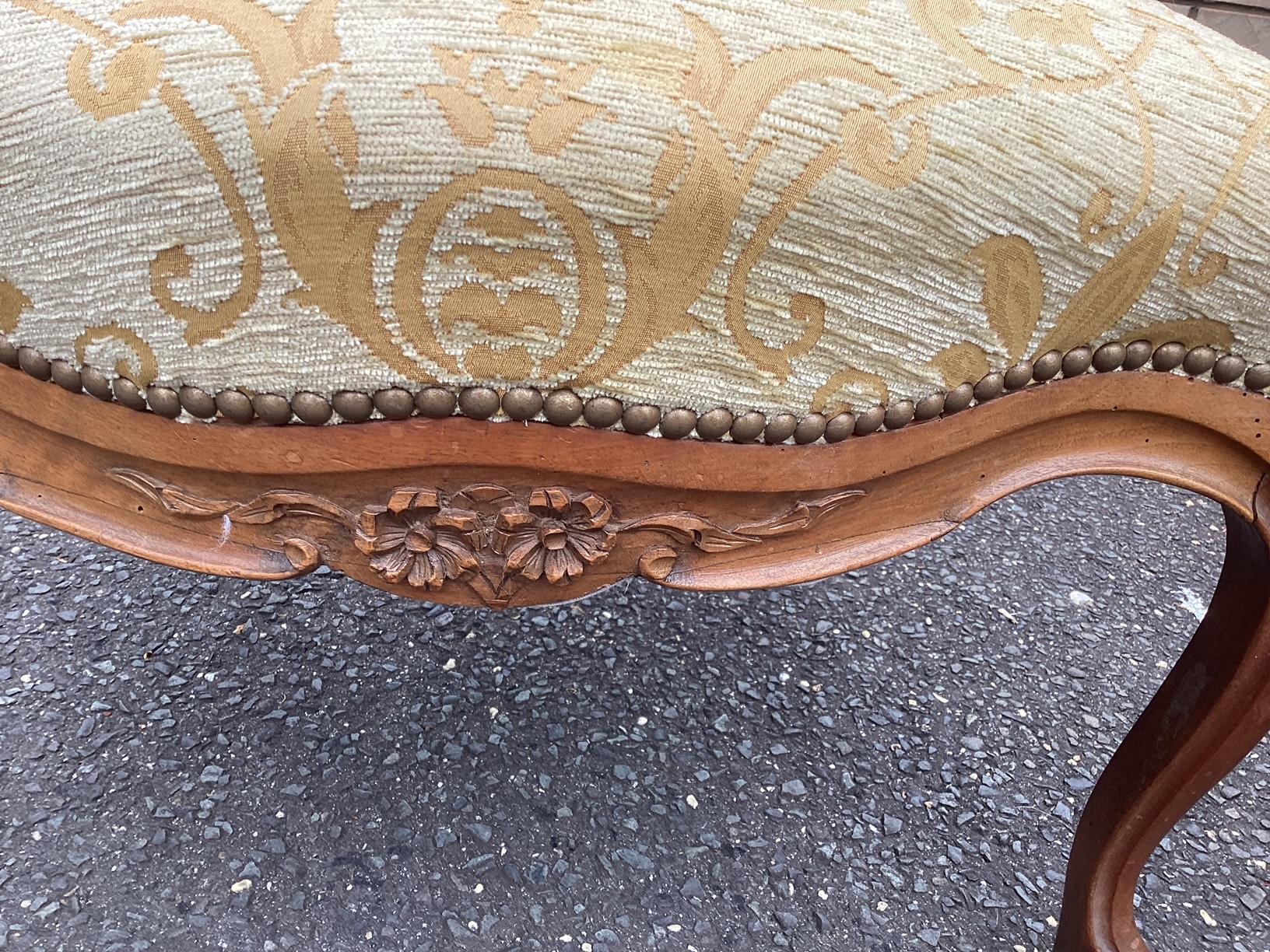 Elegant Vintage 3 Piece French Upholstered and Carved Walnut Salon Set 1