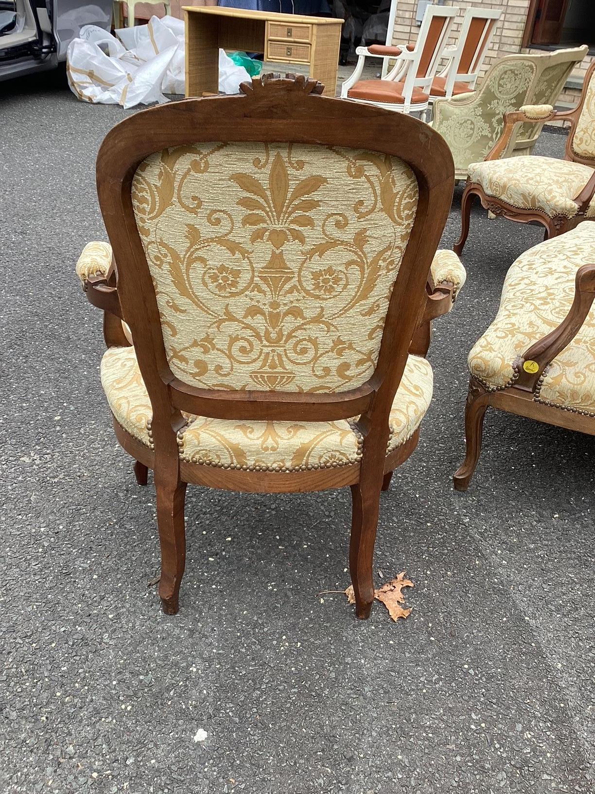 Elegant Vintage 3 Piece French Upholstered and Carved Walnut Salon Set 3