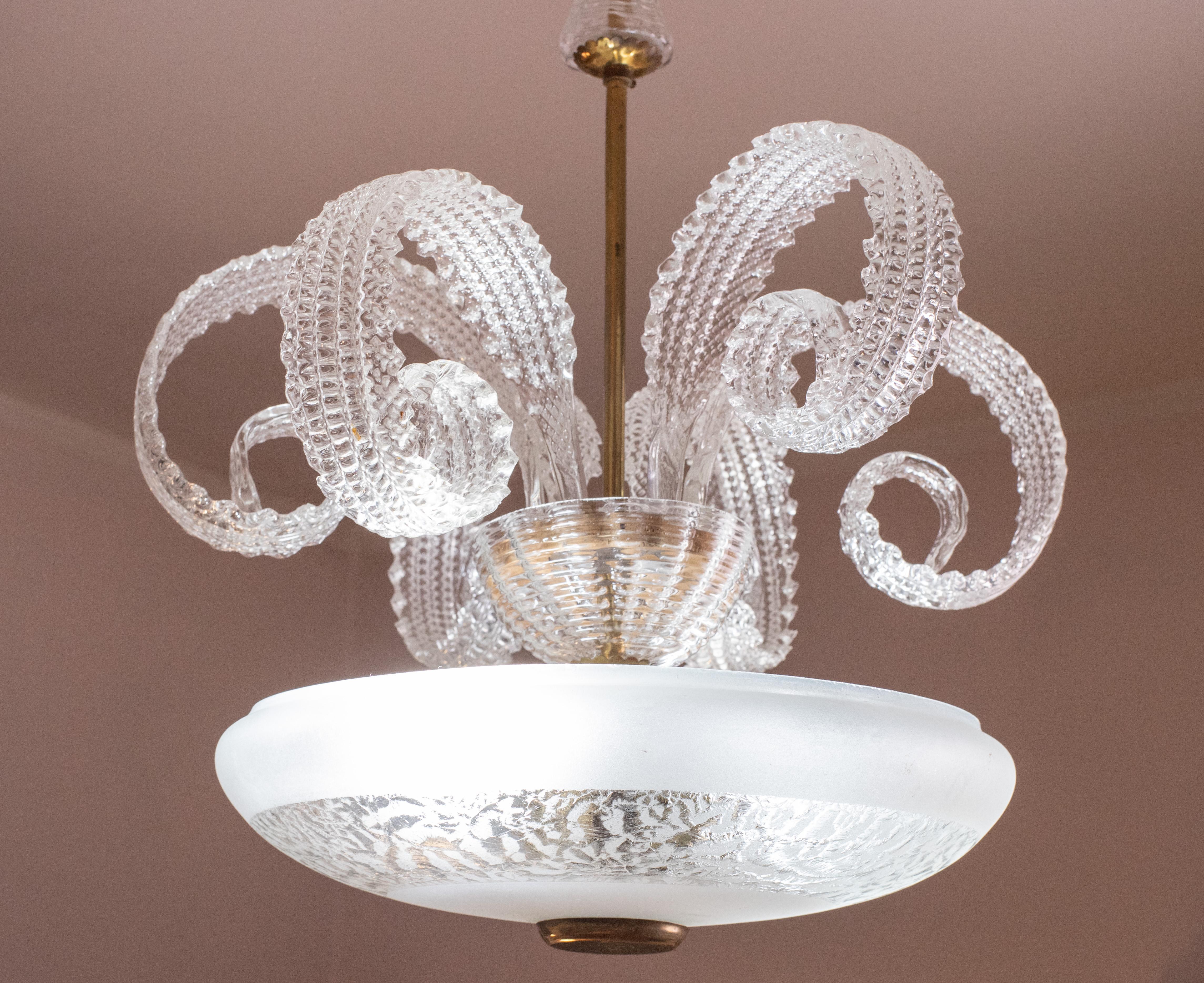 Elegant Vintage Art Decò Barovier & Toso Chandelier, 1940s In Good Condition For Sale In Roma, IT