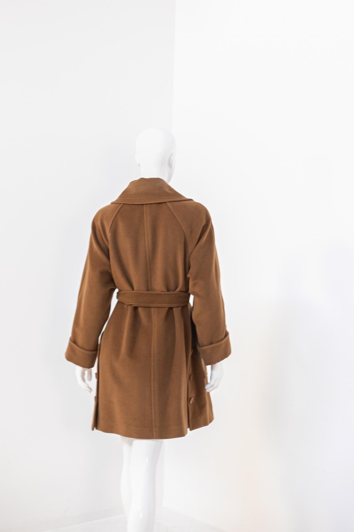 Elegant Vintage Brown Wool Long Coat with Belt For Sale 3