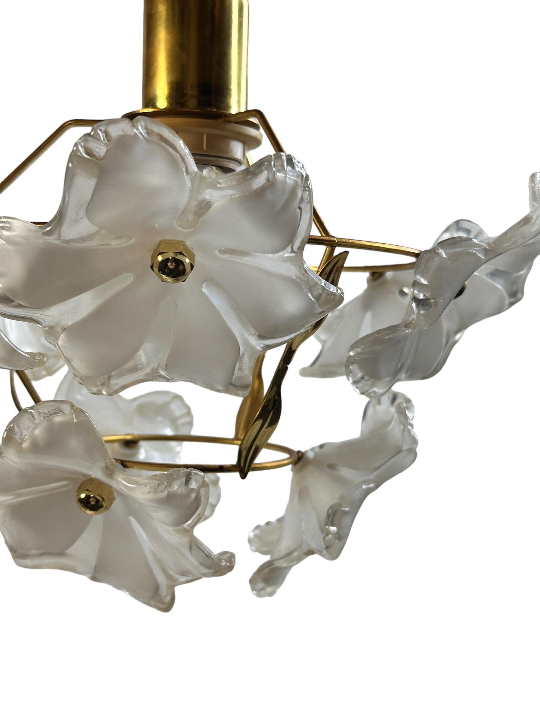 Elegant Vintage Ceiling Light Pendant White Lucite Flowers, Eglo Austria 1970s For Sale 4