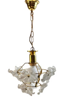 Elegant Vintage Ceiling Light Pendant White Lucite Flowers, Eglo Austria 1970s