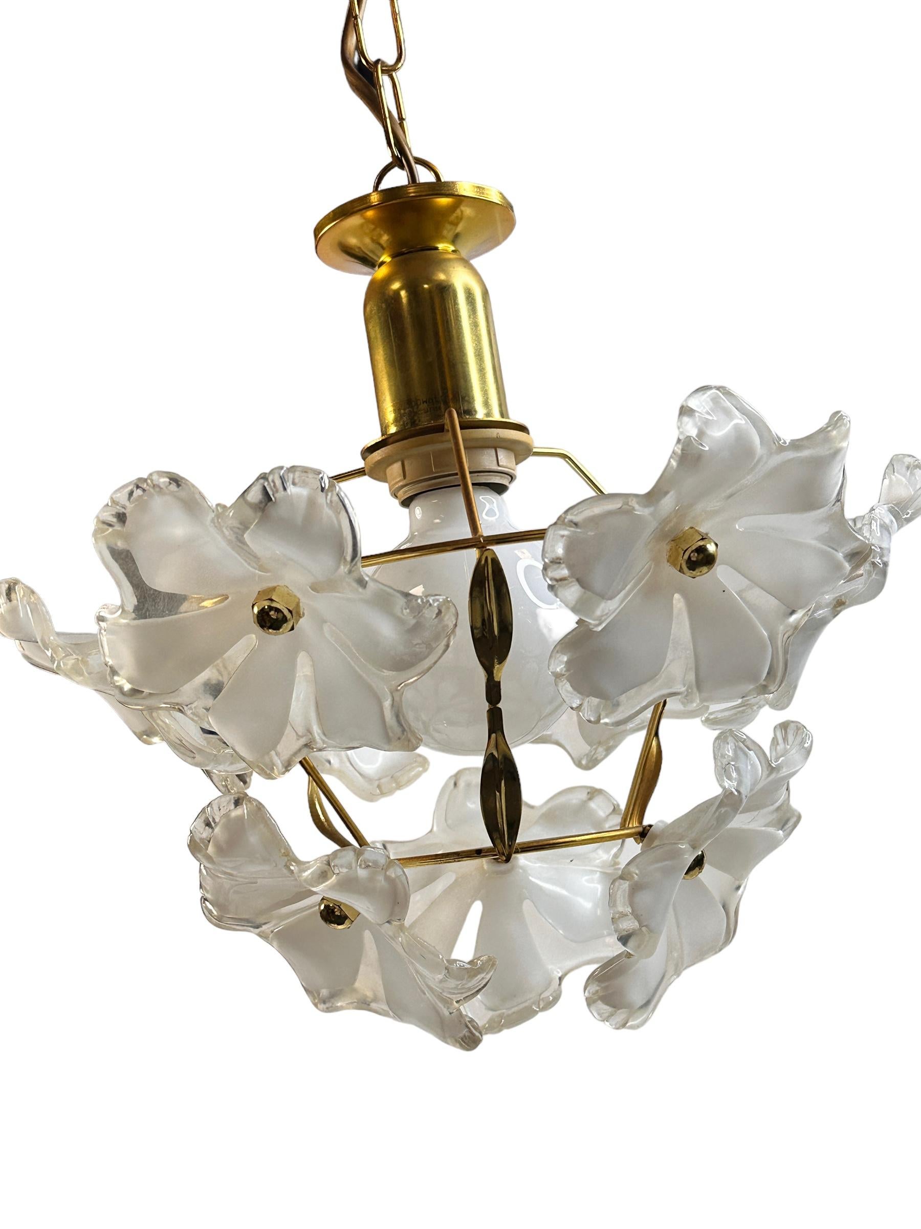 Late 20th Century Elegant Vintage Ceiling Light Pendant White Lucite Flowers, Eglo Austria 1970s For Sale