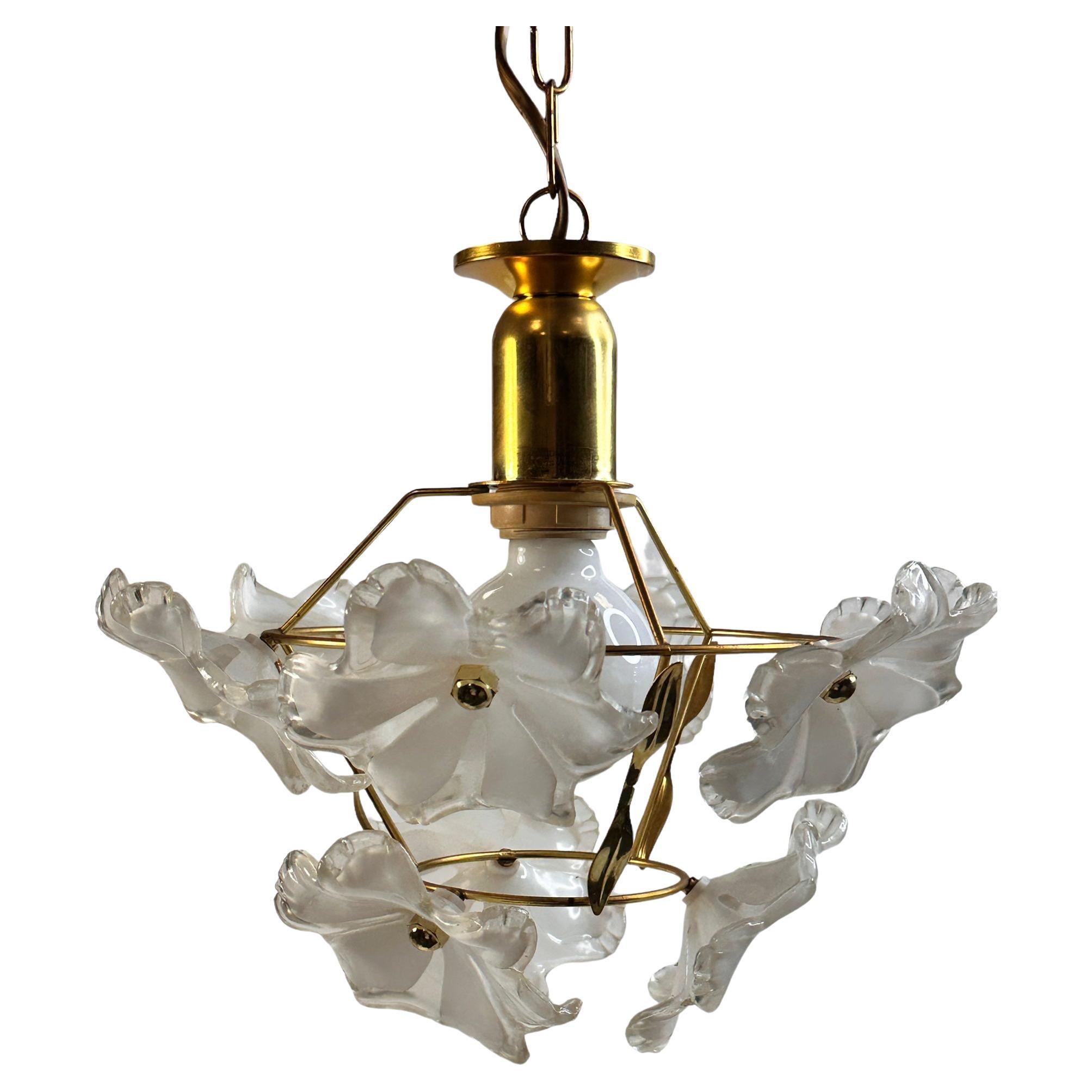 Elegant Vintage Ceiling Light Pendant White Lucite Flowers, Eglo Austria 1970s