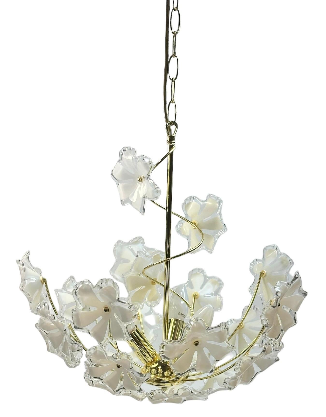 A beautiful ceiling light, made in Austria in the 1970s. Some beautiful lucite flowers. The Fixture requires three European E14 / 110 Volt Candelabra bulbs, each bulb up to 40 watts. A nice addition to every room. Found at an Estate sale in