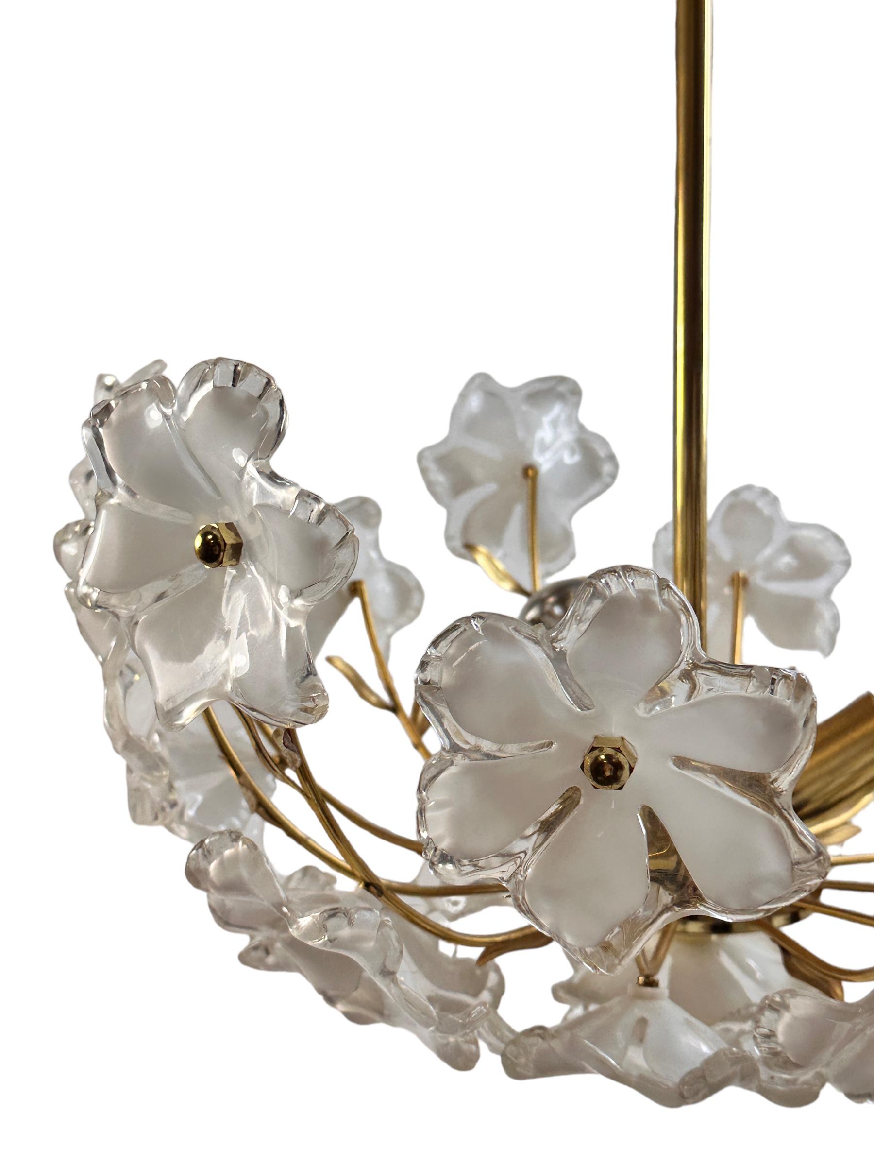 Austrian Elegant Vintage Chandelier White Lucite Flowers, Eglo Leuchten Austria 1970s For Sale