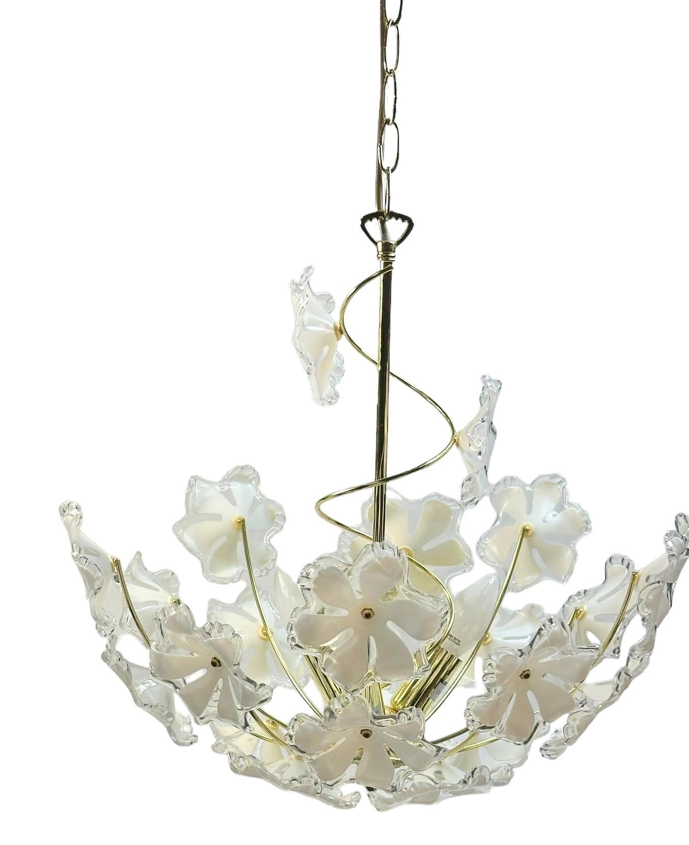 Austrian Elegant Vintage Chandelier White Lucite Flowers, Eglo Leuchten Austria 1970s For Sale