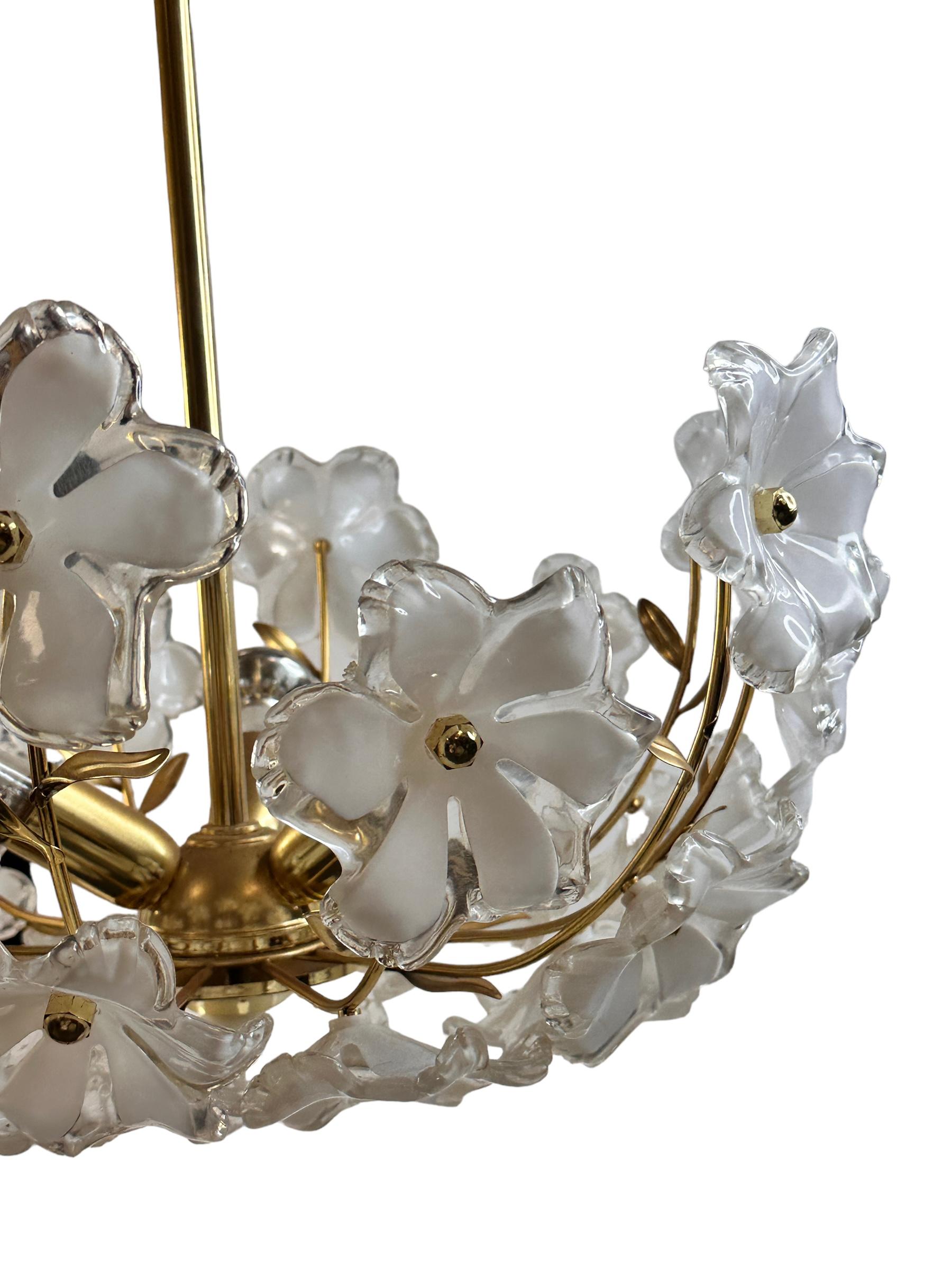 Late 20th Century Elegant Vintage Chandelier White Lucite Flowers, Eglo Leuchten Austria 1970s For Sale