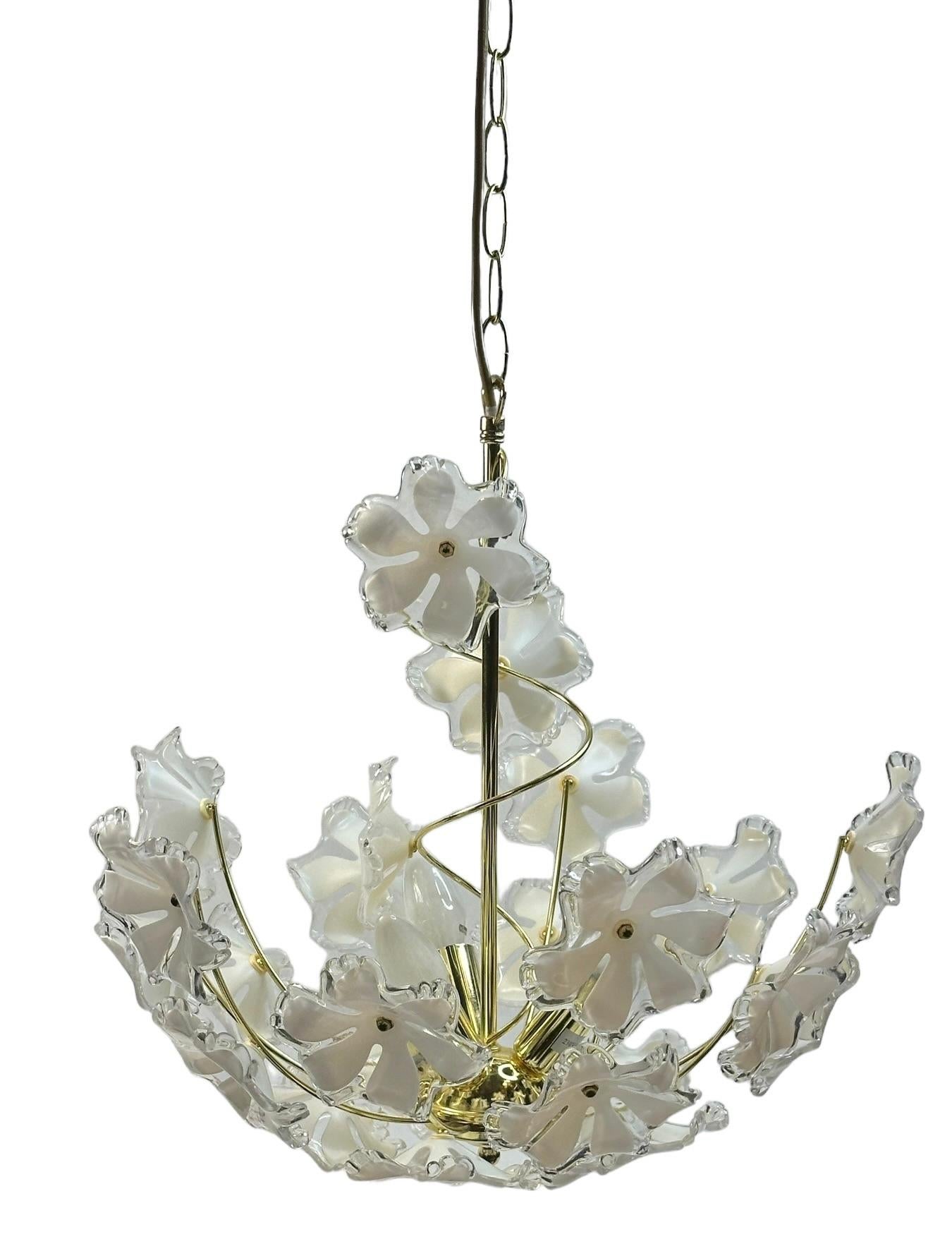 Late 20th Century Elegant Vintage Chandelier White Lucite Flowers, Eglo Leuchten Austria 1970s For Sale