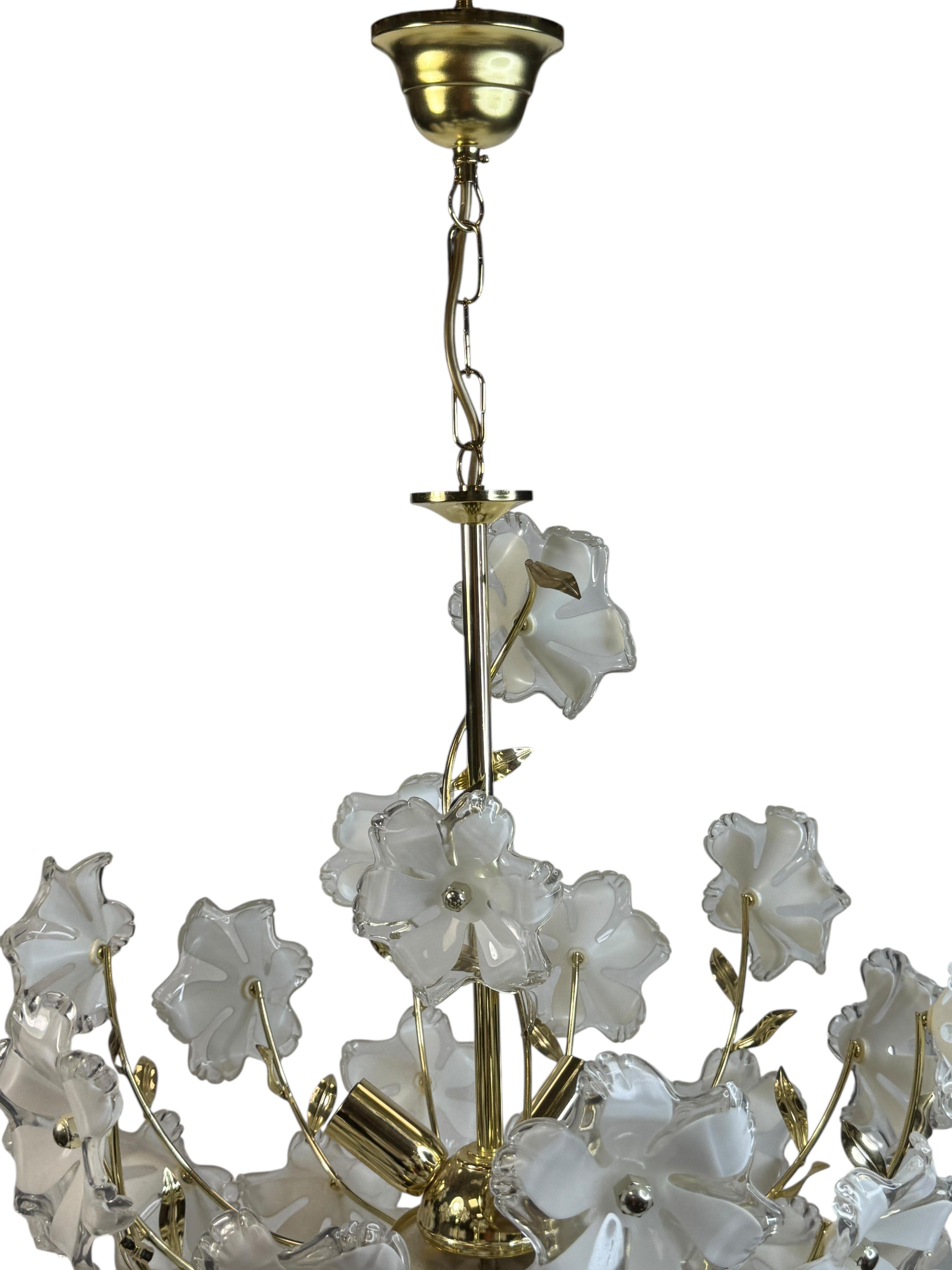 Late 20th Century Elegant Vintage Chandelier White Lucite Flowers, Eglo Leuchten Austria 1970s For Sale