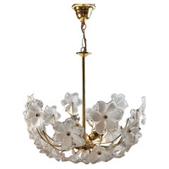 Elegant Retro Chandelier White Lucite Flowers, Eglo Leuchten Austria 1970s