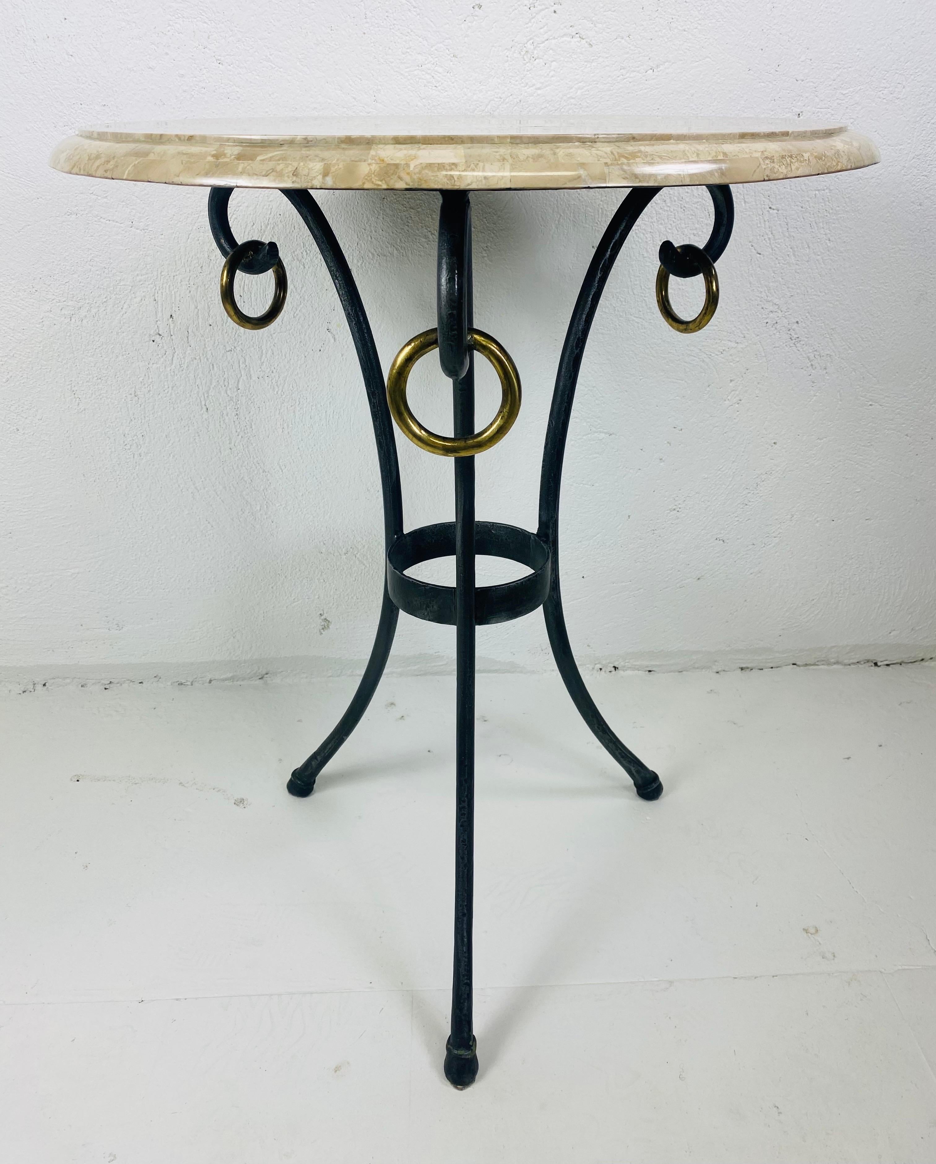 Iron Elegant vintage classical Empire inspired marble top table by Maitland Smith For Sale