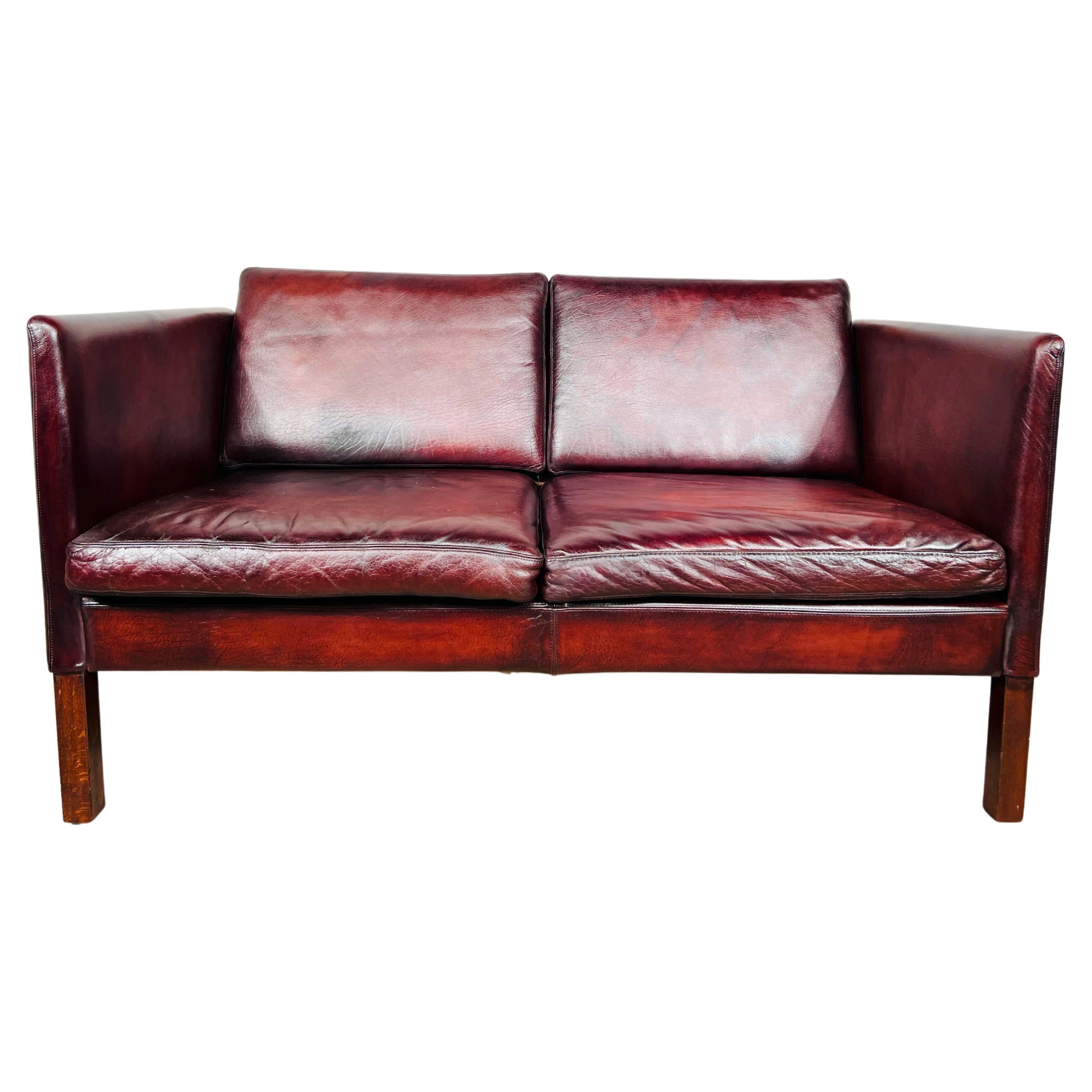 Elegant Vintage Danish 1970s Midcentury Chestnut Two Seater Leather Sofa For Sale