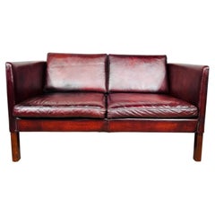 Elegant Vintage Danish 1970s Midcentury Chestnut Two Seater Leather Sofa